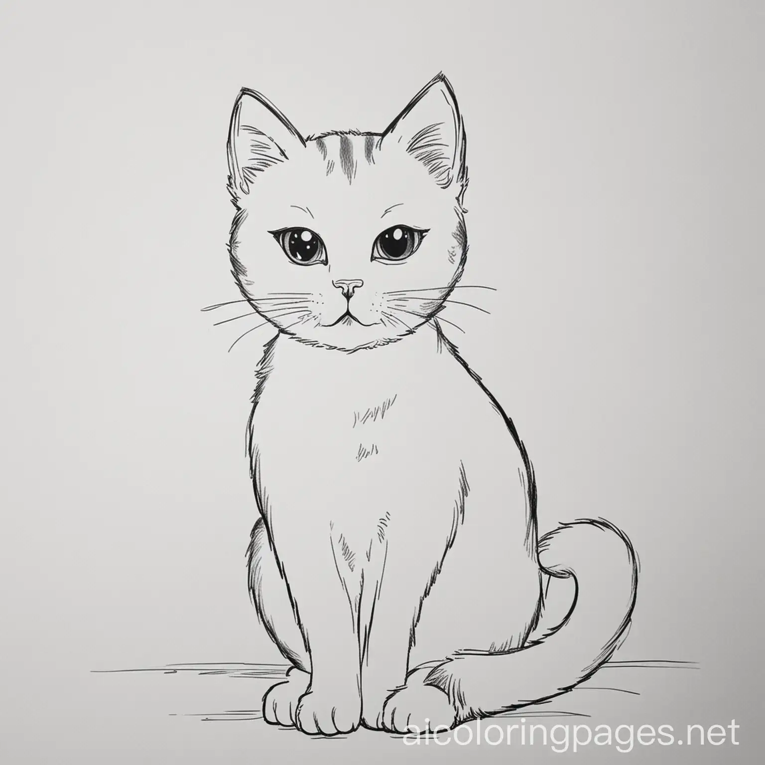 cat coloring pages, Coloring Page, black and white, line art, white background, Simplicity, Ample White Space. The background of the coloring page is plain white to make it easy for young children to color within the lines. The outlines of all the subjects are easy to distinguish, making it simple for kids to color without too much difficulty