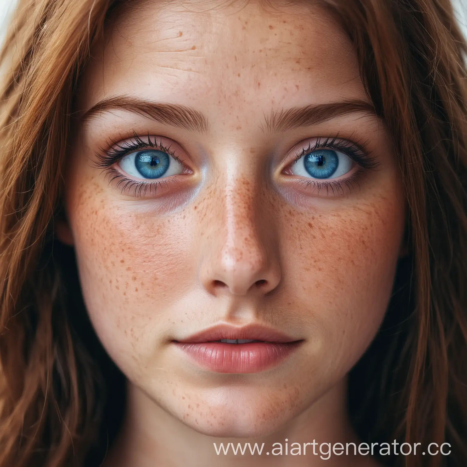 девушка 28 лет, голубые глаза, веснушки на лице