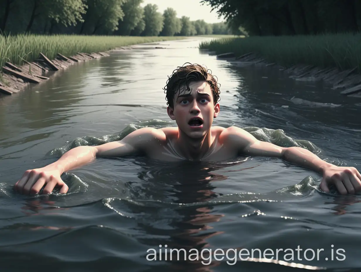 Animation of a young men drowning in river