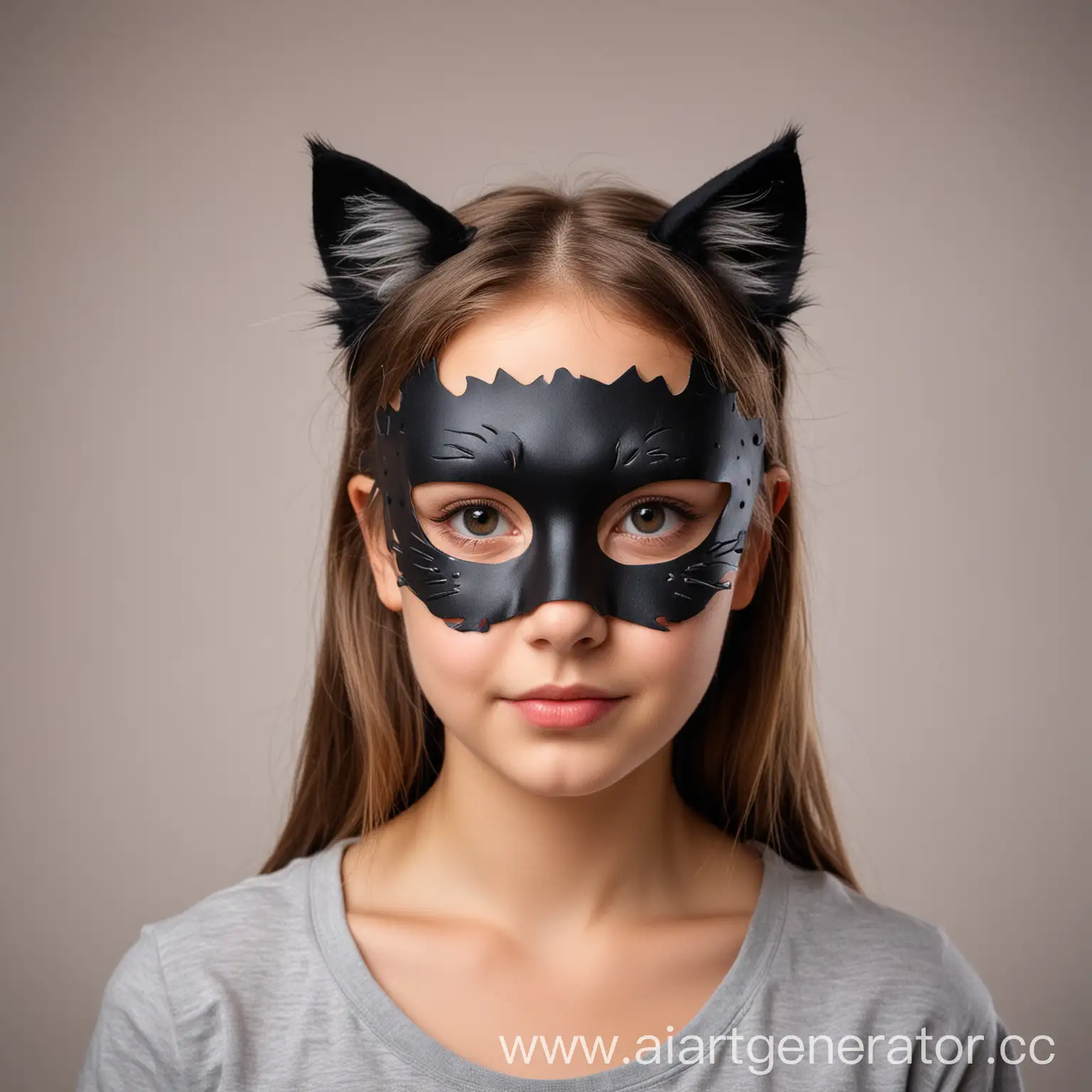 girl in a cat mask, bright background