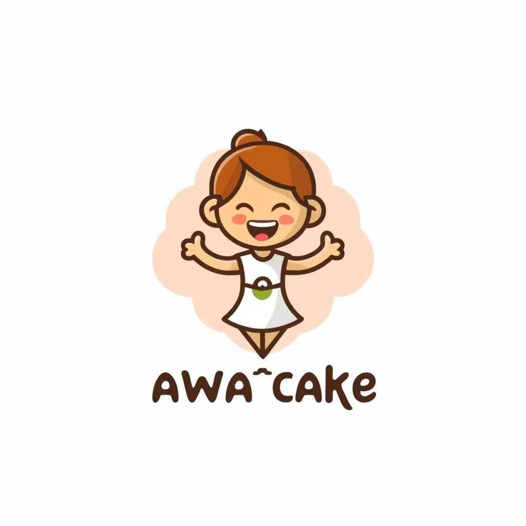 a logo design,with the text "AwA cake", main symbol:little girl smling with index fingers on cheeks,Moderate,be used in Restaurant industry,clear background