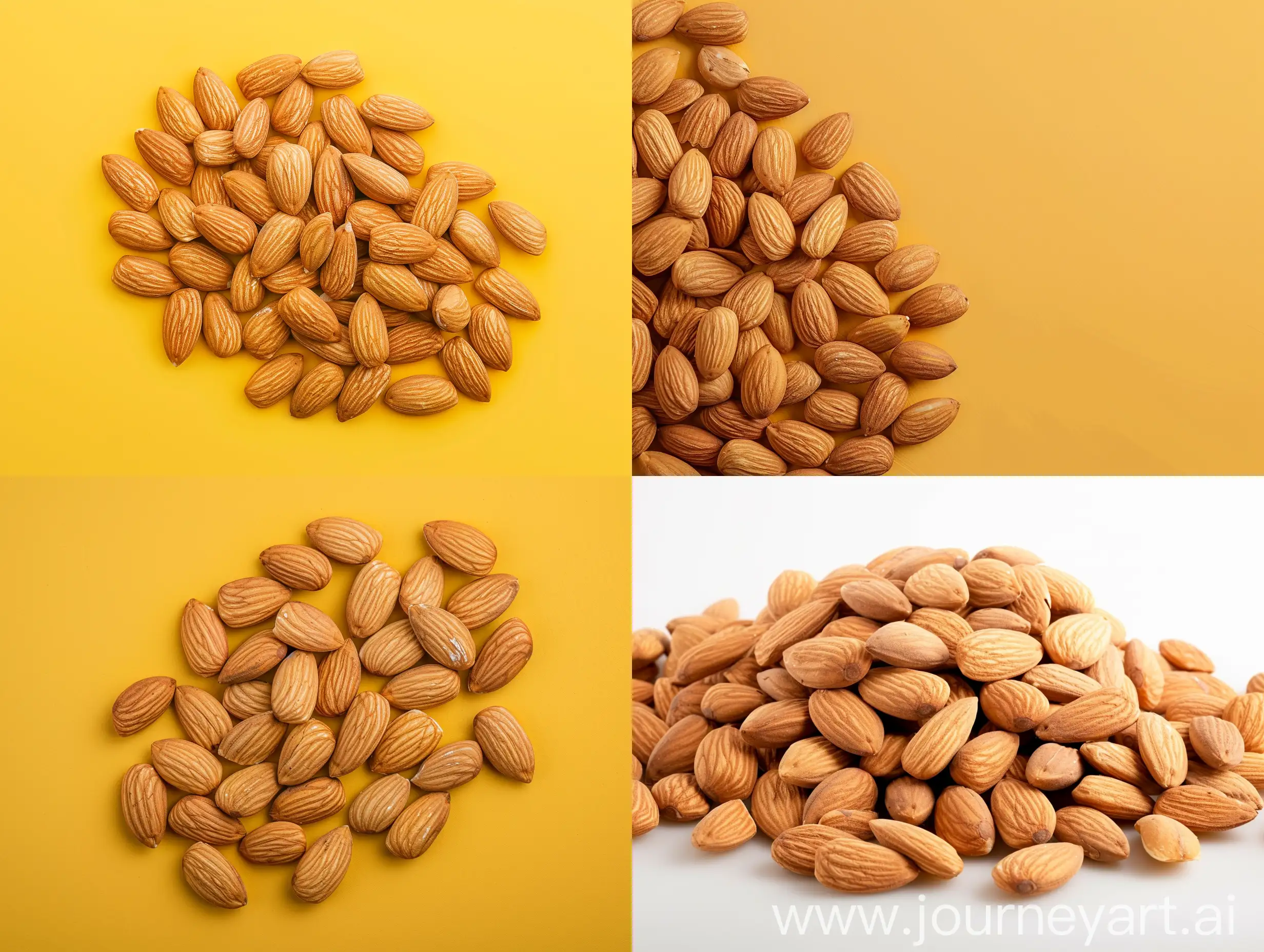 Studio photography with a background of one color of soaked almonds