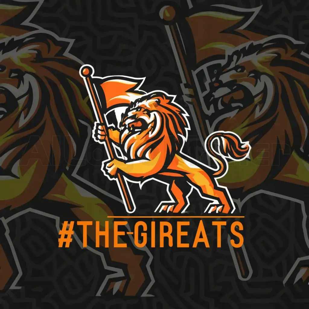 a logo design,with the text "@thegreats", main symbol:roaring lion carrying a flag written @thegreats,complex,be used in computing industry,clear background