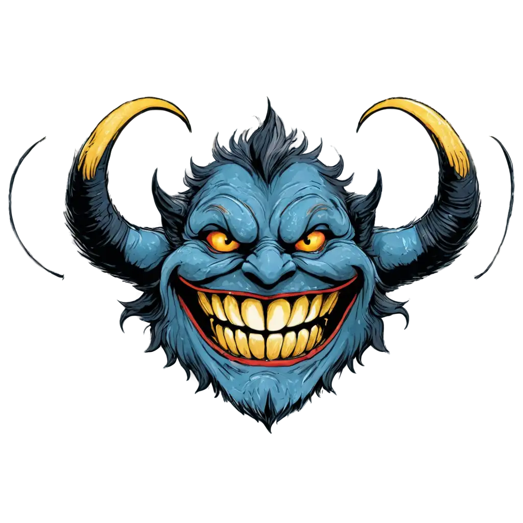 Colored-Ink-Art-Sketch-50YearOld-Demon-Grinning-with-Horns-and-Big-Smile-PNG-Portrait