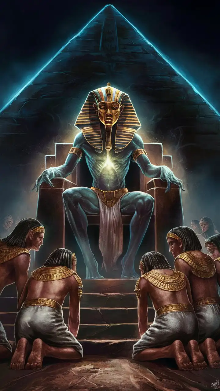 Egyptian alien lord reigning on his human slaves