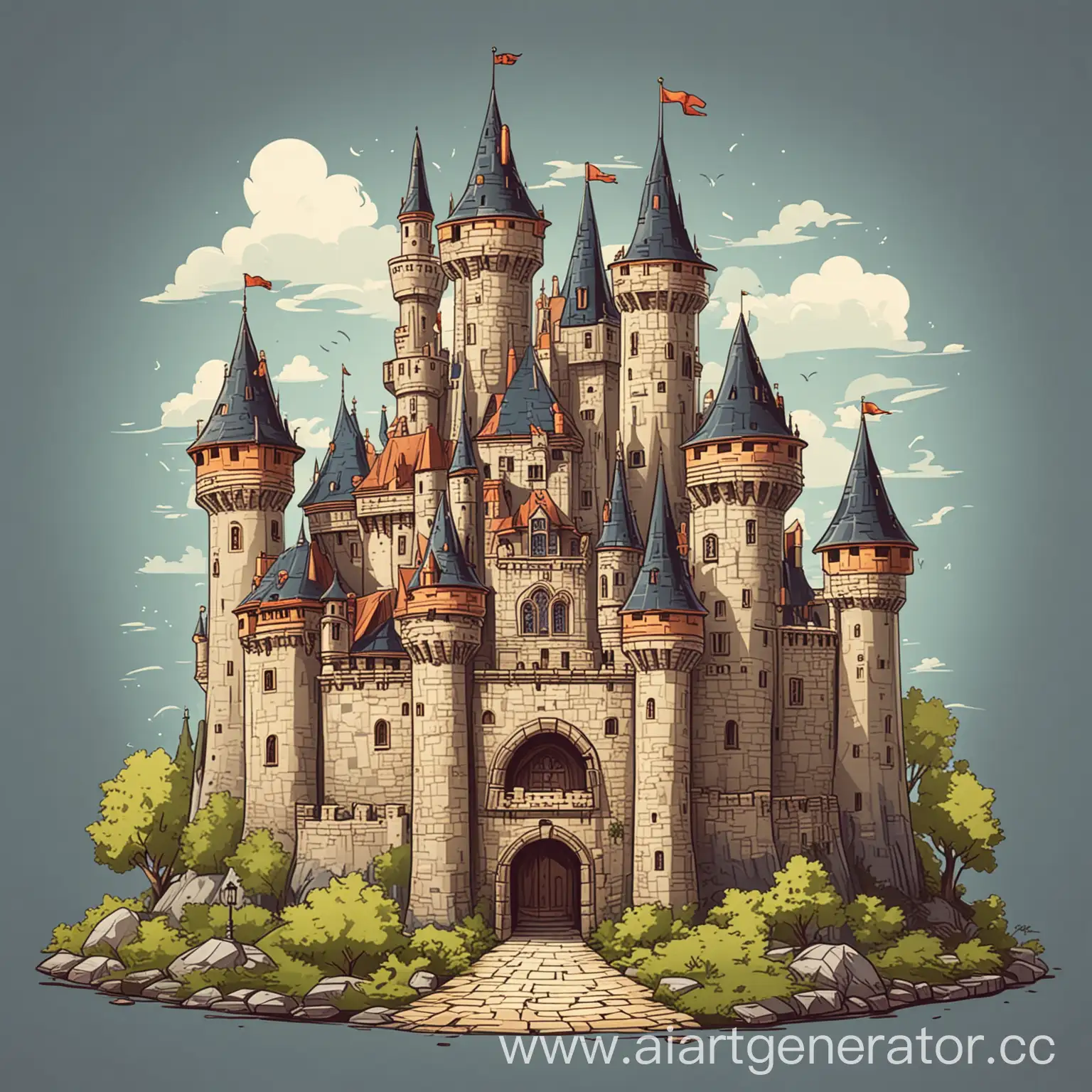 Cartoon-Castle-with-Playful-Characters-and-Vibrant-Colors