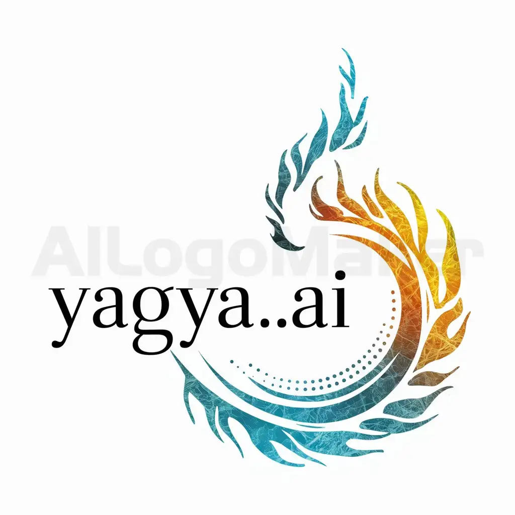 a logo design,with the text "Yagya.ai", main symbol:An upward-moving spiral, symbolizing the continuous growth and evolution fostered by Yagya and yagya.ai. The spiral could be formed by flames, dots, or abstract lines.<br>Typography: 'yagya.ai' in a modern, elegant sans-serif font, following the curve of the spiral or placed prominently below it.<br>Colors: A gradient of vibrant blues and greens, representing progress and harmony, or a fiery orange and yellow to highlight energy and transformation.,Moderate,be used in Technology industry,clear background