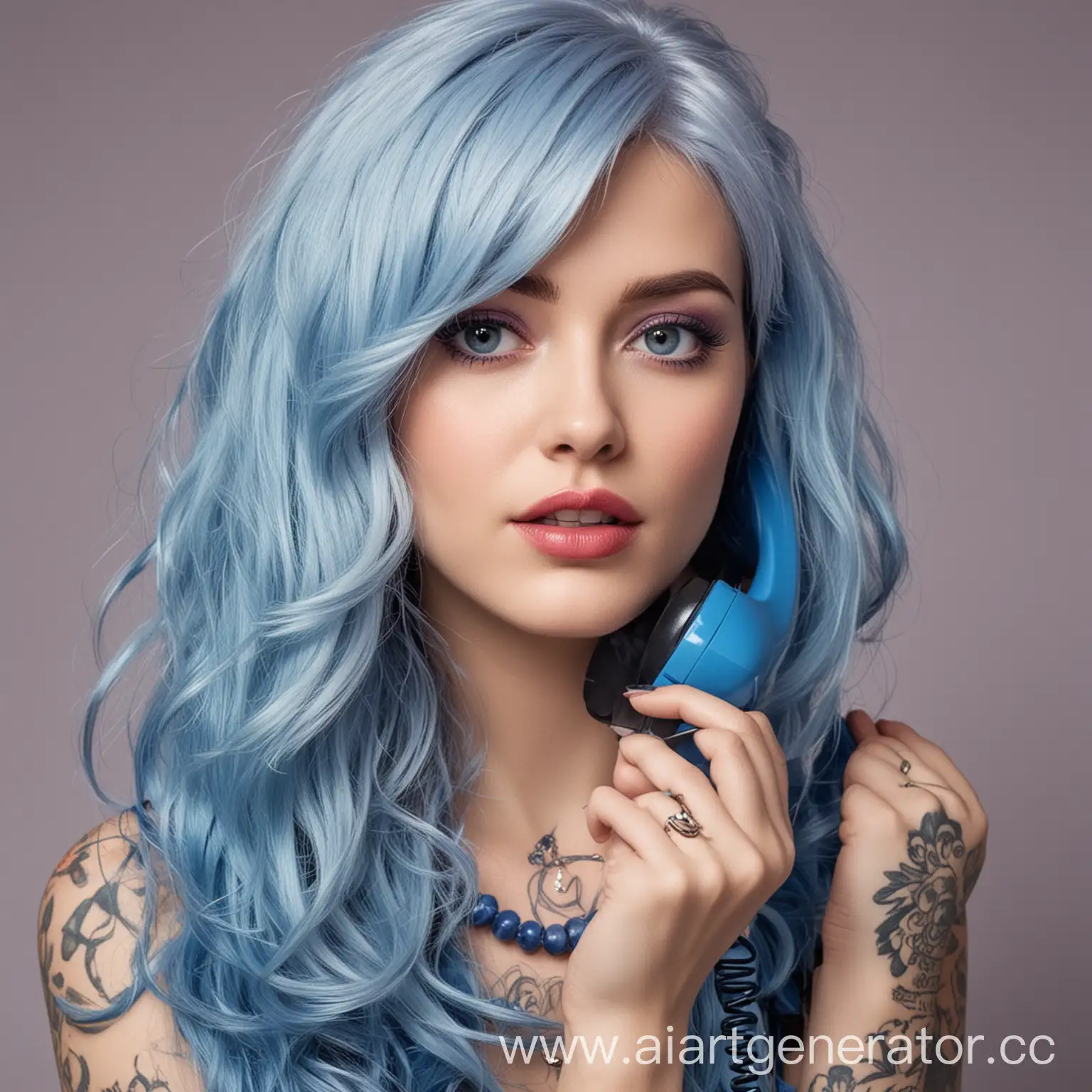 Malvina-with-Blue-Hair-Making-a-Phone-Call