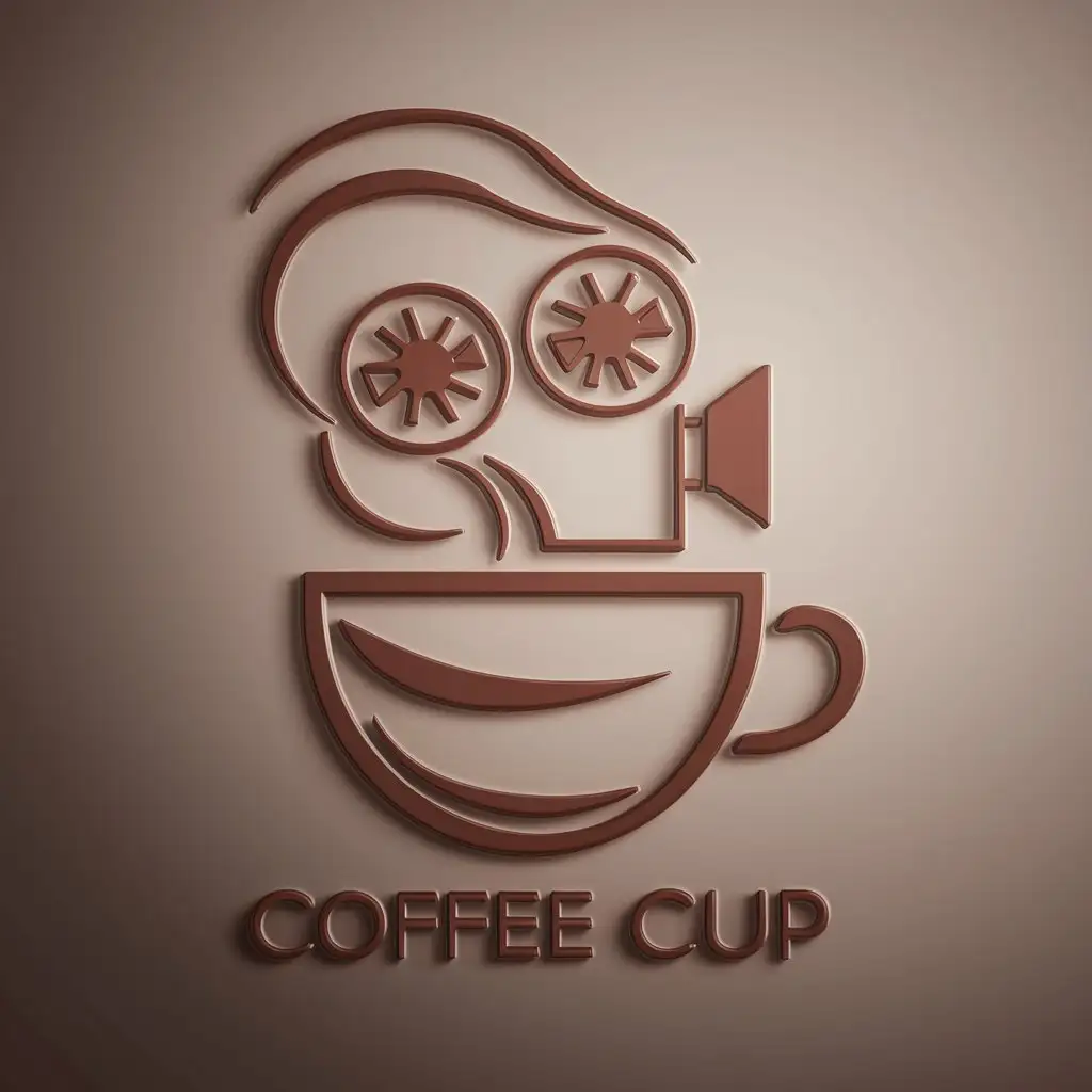 логотип с чашкой кофе из дыма которой вырисовываются контуры кинокамеры