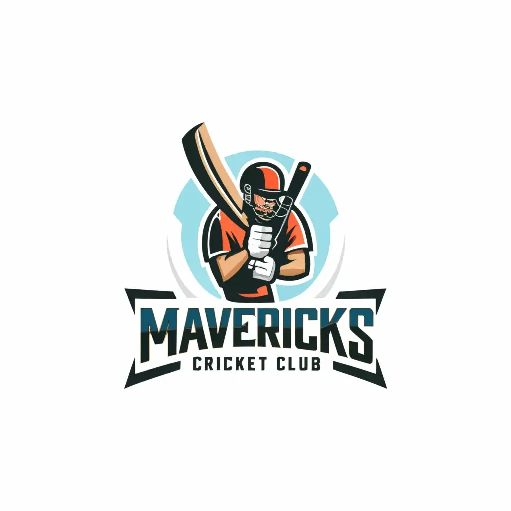 a logo design,with the text "Mavericks cricket club", main symbol:Cricket bat, cricket ball, cricket helmet,complex,clear background