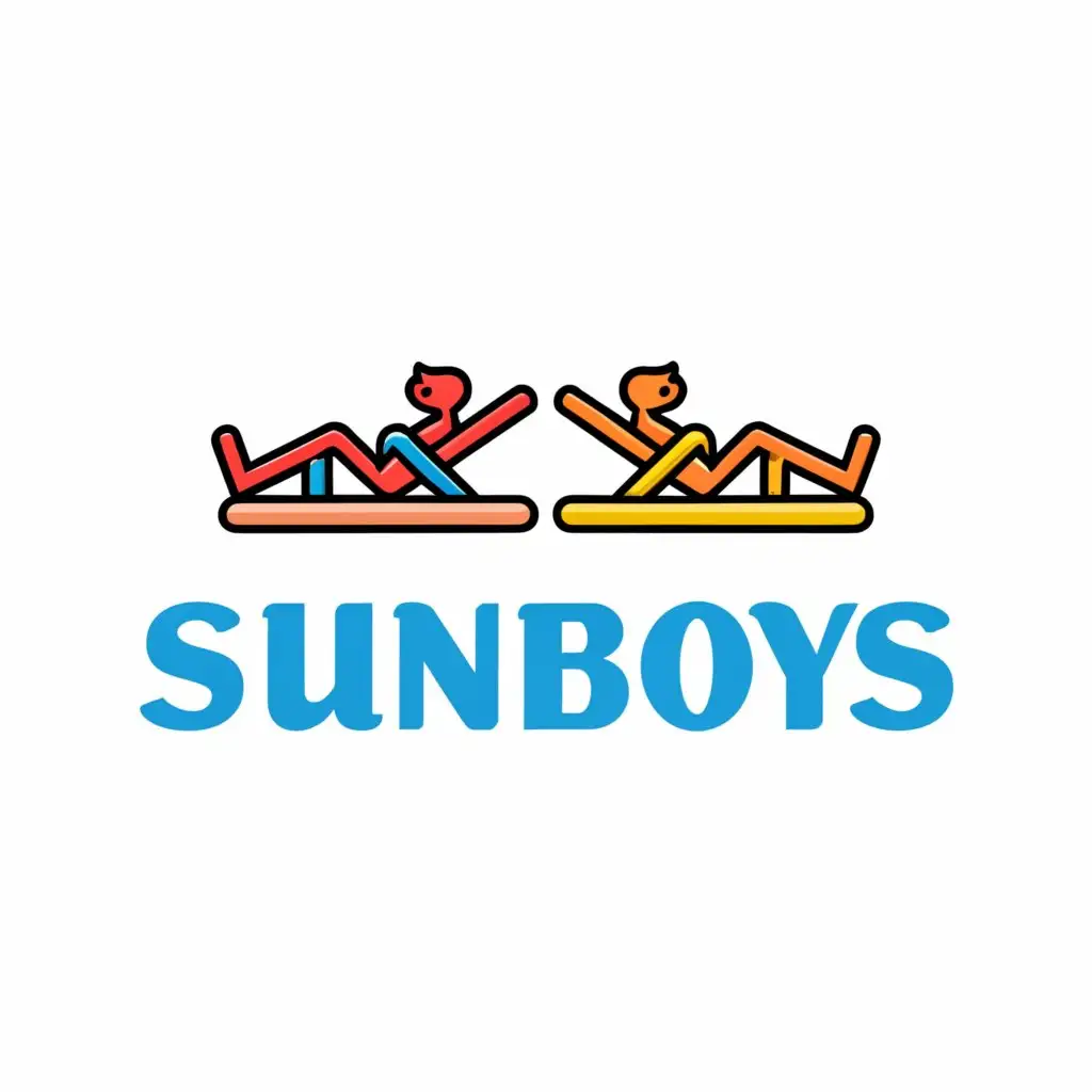 a logo design,with the text "SunBoys", main symbol:two men laying on the sunbed next to next in colourful,Moderate,clear background