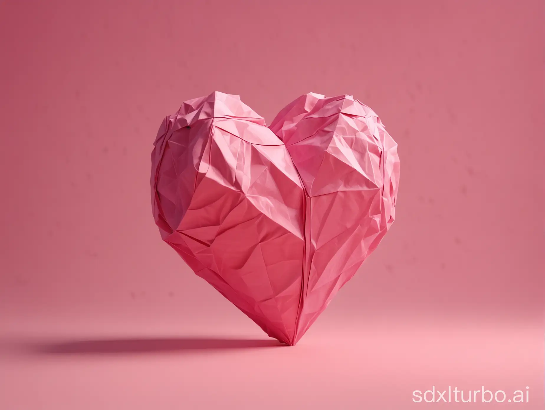 Origami, heart shape, Luminous colors, short furry surface, minimalist, ethereal pink tone background, bright light, 3D rendering --ar 3:4 --v 6