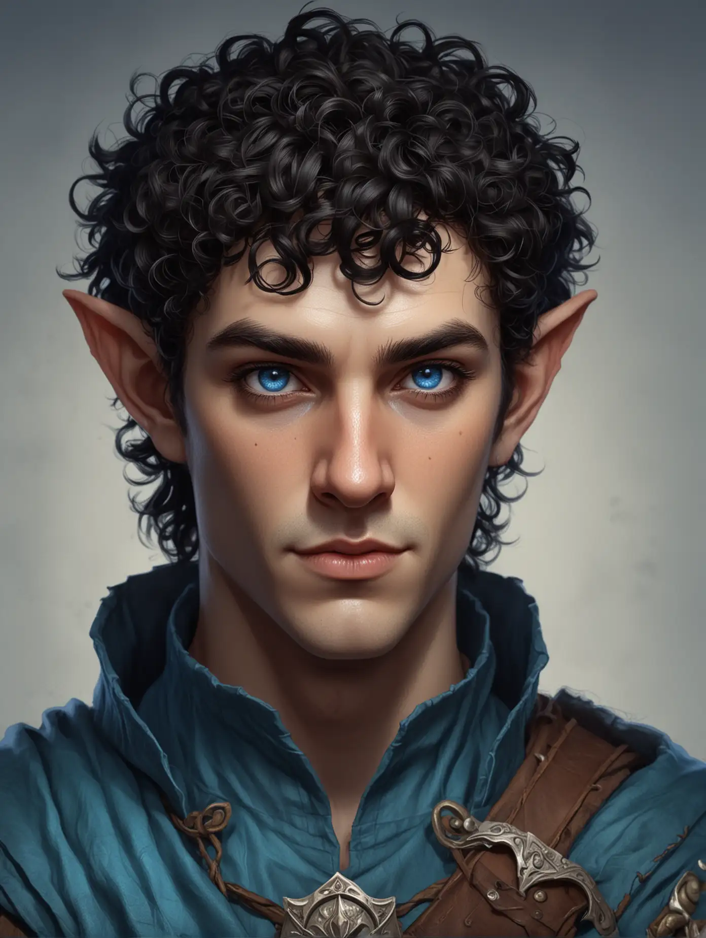 Digital Portrait of a Dungeons and Dragons HalfElf Bard with Curly Hair