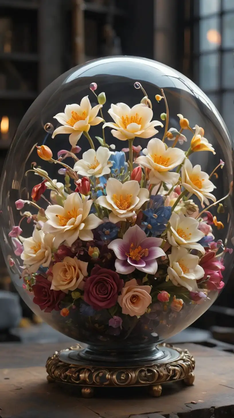 Exquisite Floral Arrangement Encased in Glassblowing Sphere