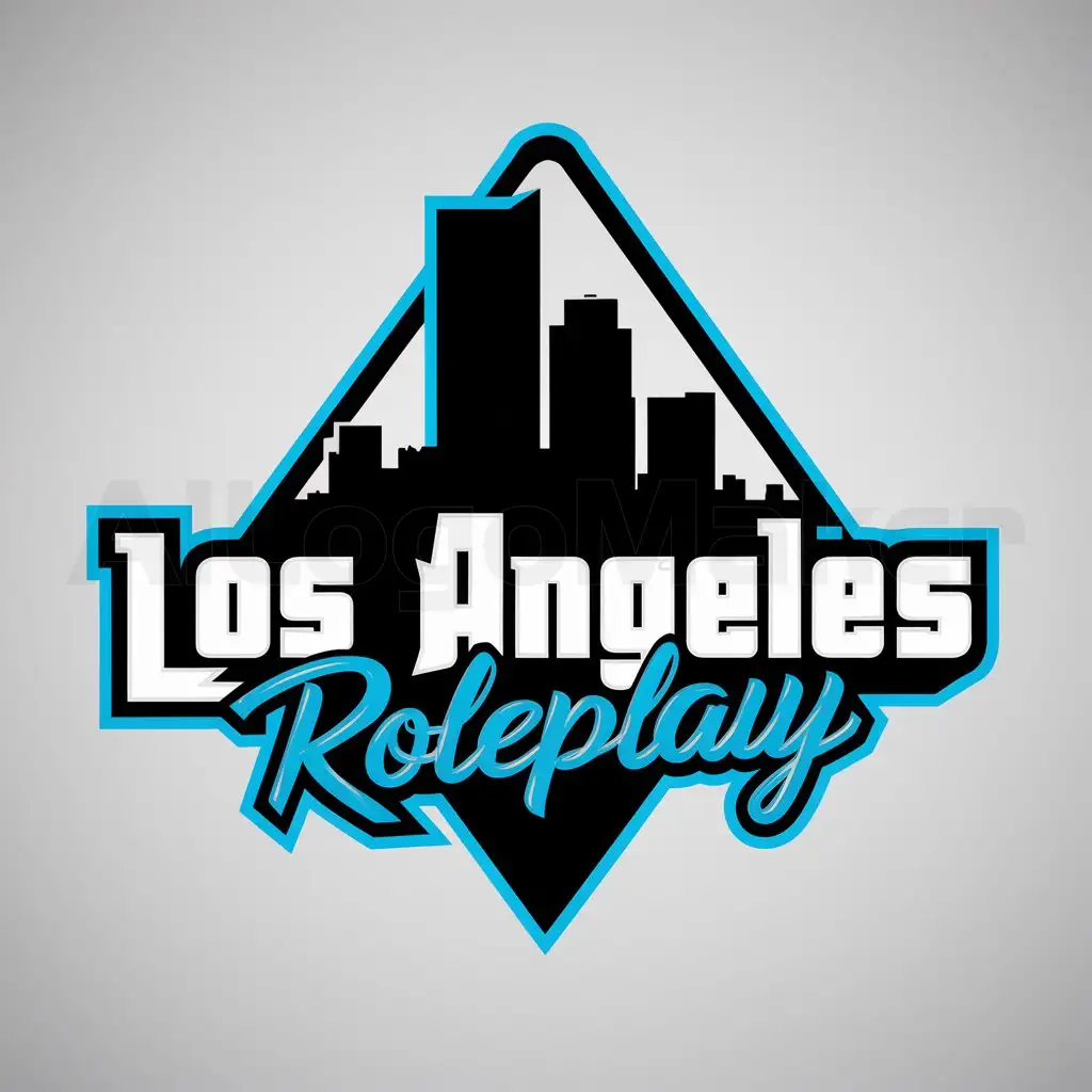 a logo design,with the text "Los Angeles Roleplay", main symbol:black city and the whole logo have a blue outline and make it look kind of triangular with the text being Los Angeles Roleplay with a blue outline and the text in a GTA 5 stylye font,Moderate,clear background