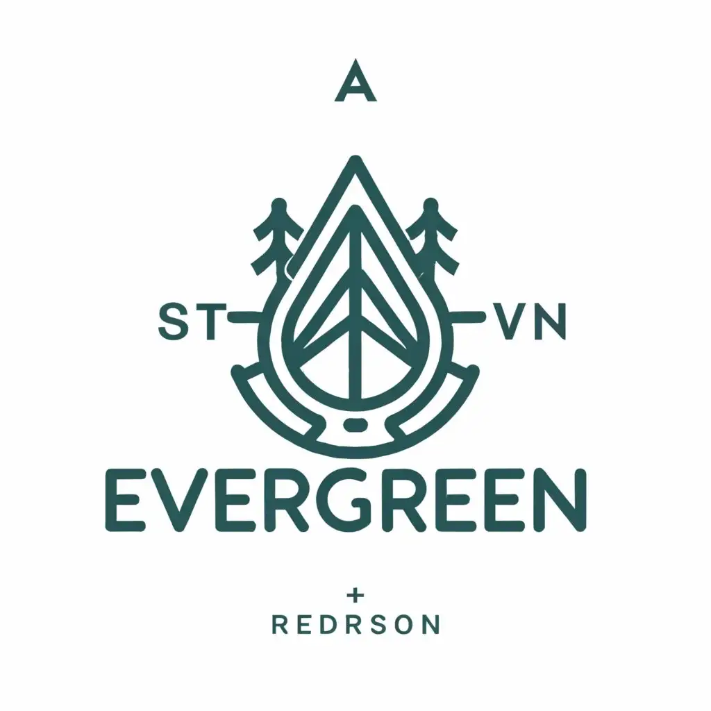 a logo design,with the text "Evergreen", main symbol:compass, sailboat, pinetree,Minimalistic,clear background