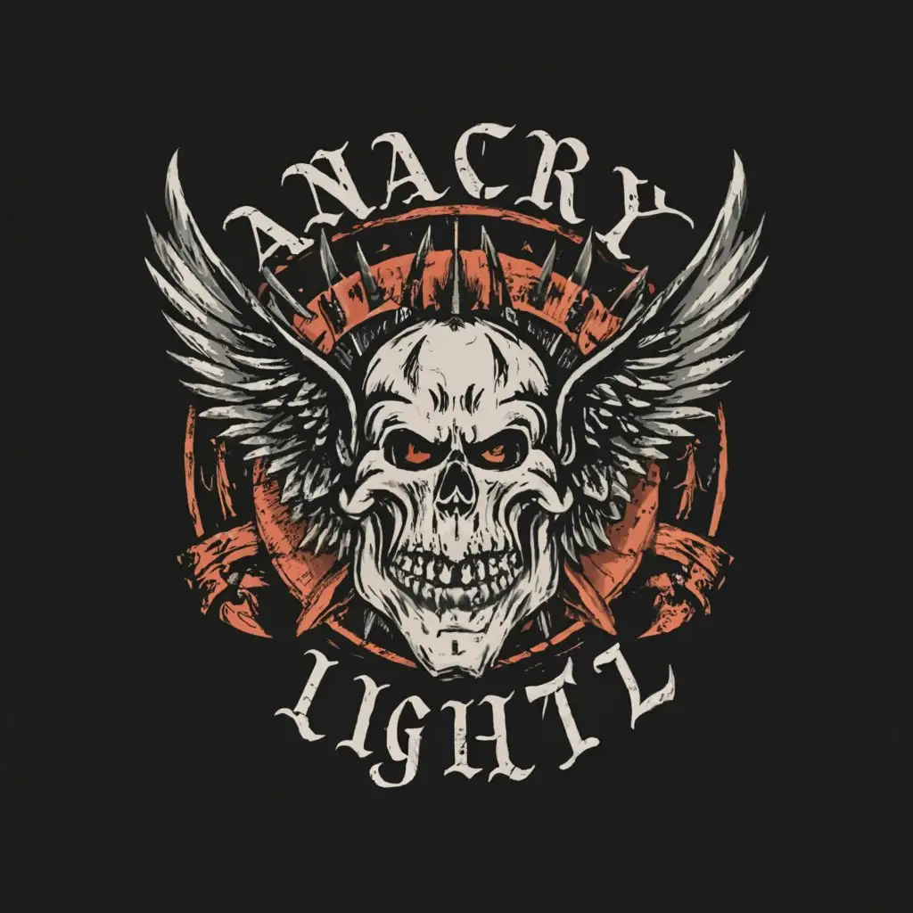 a logo design,with the text "ANARCHRY LIGHTZ", main symbol:death angel,complex,clear background