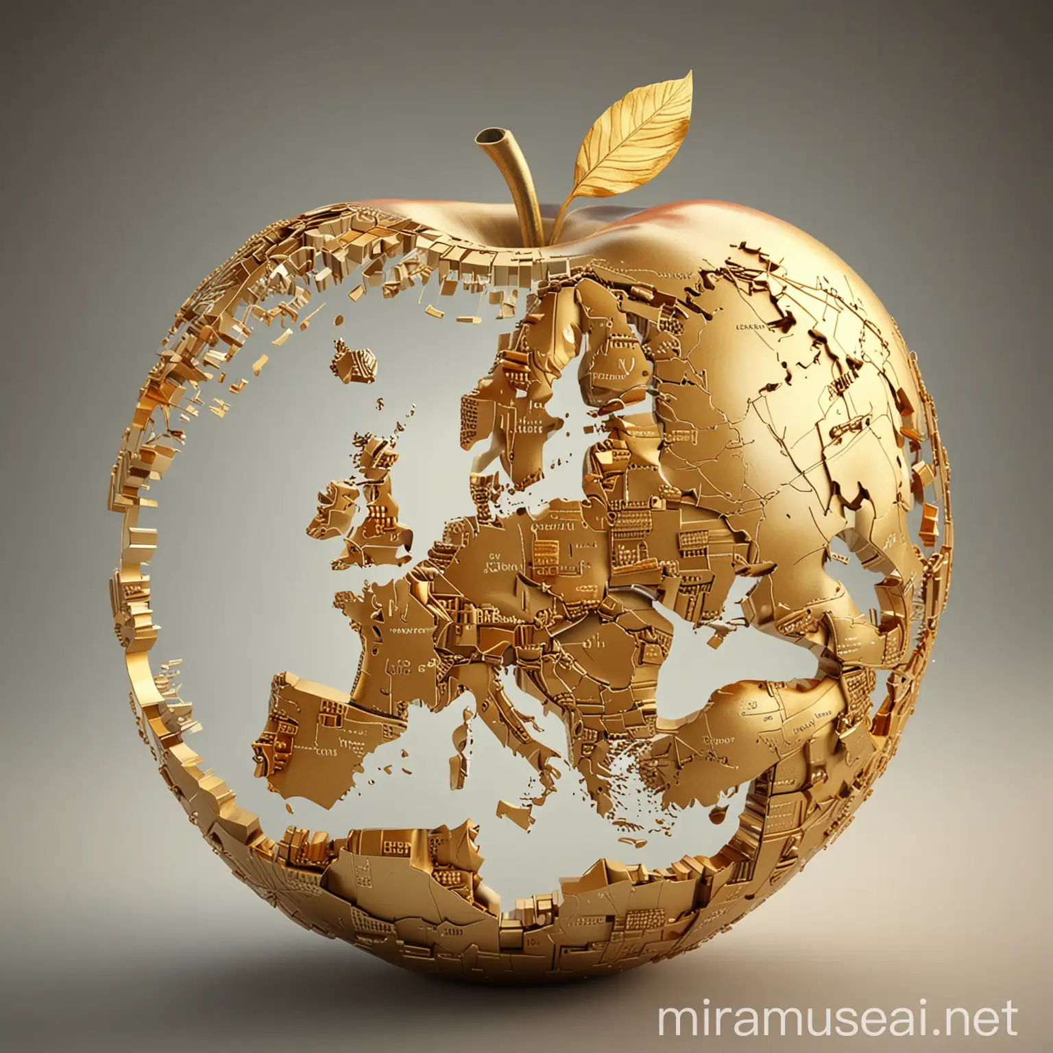 golden apple which is created of parts of map of europe