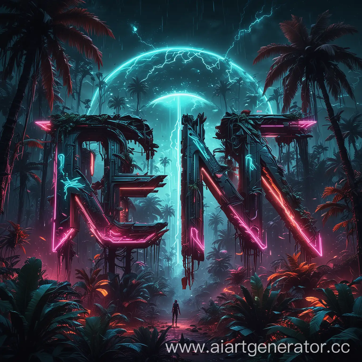 Cyberpunk-Neon-Logo-with-RN-Letters-in-Extraterrestrial-Tropical-Forest