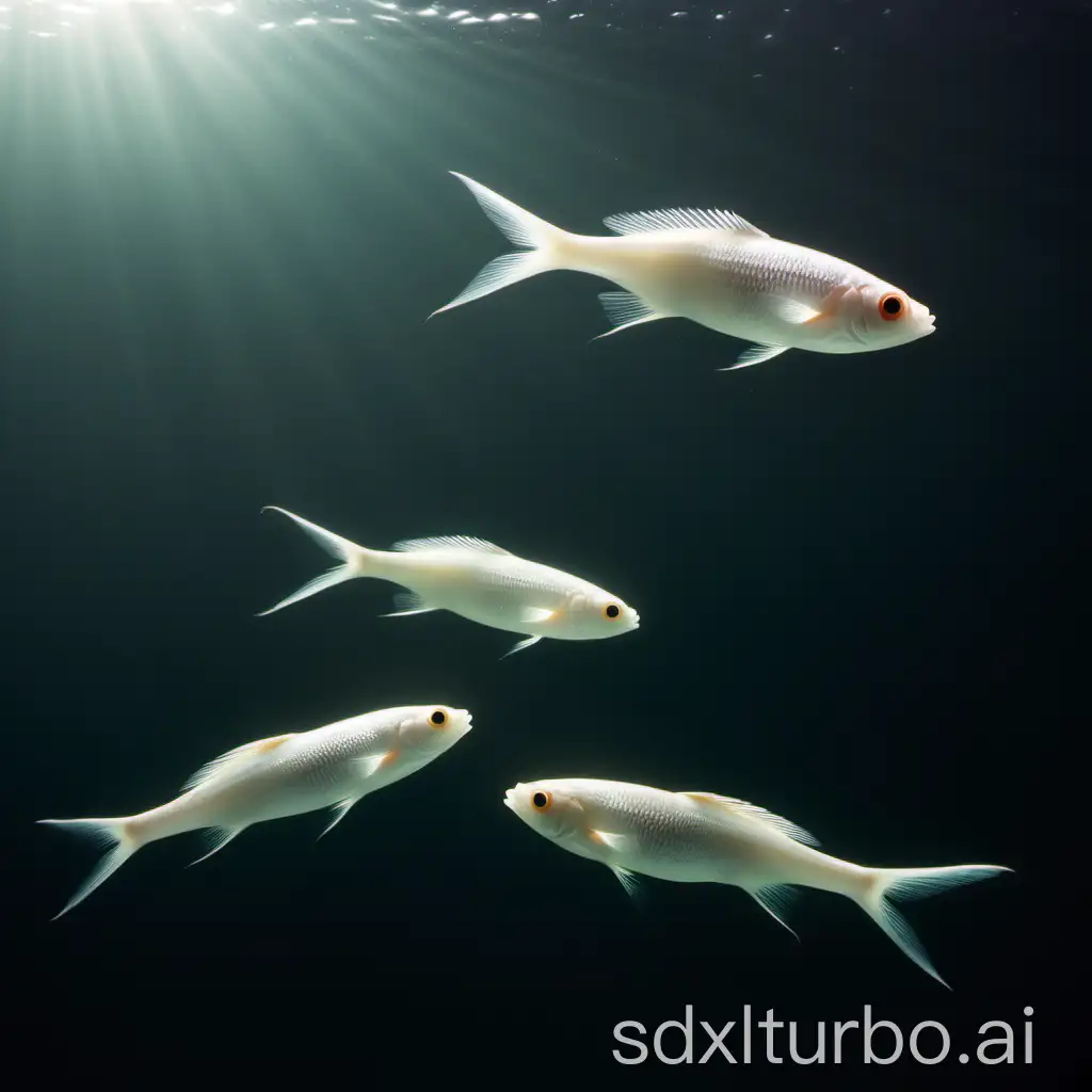 Three-Pale-Fishes-Swimming-Under-Light