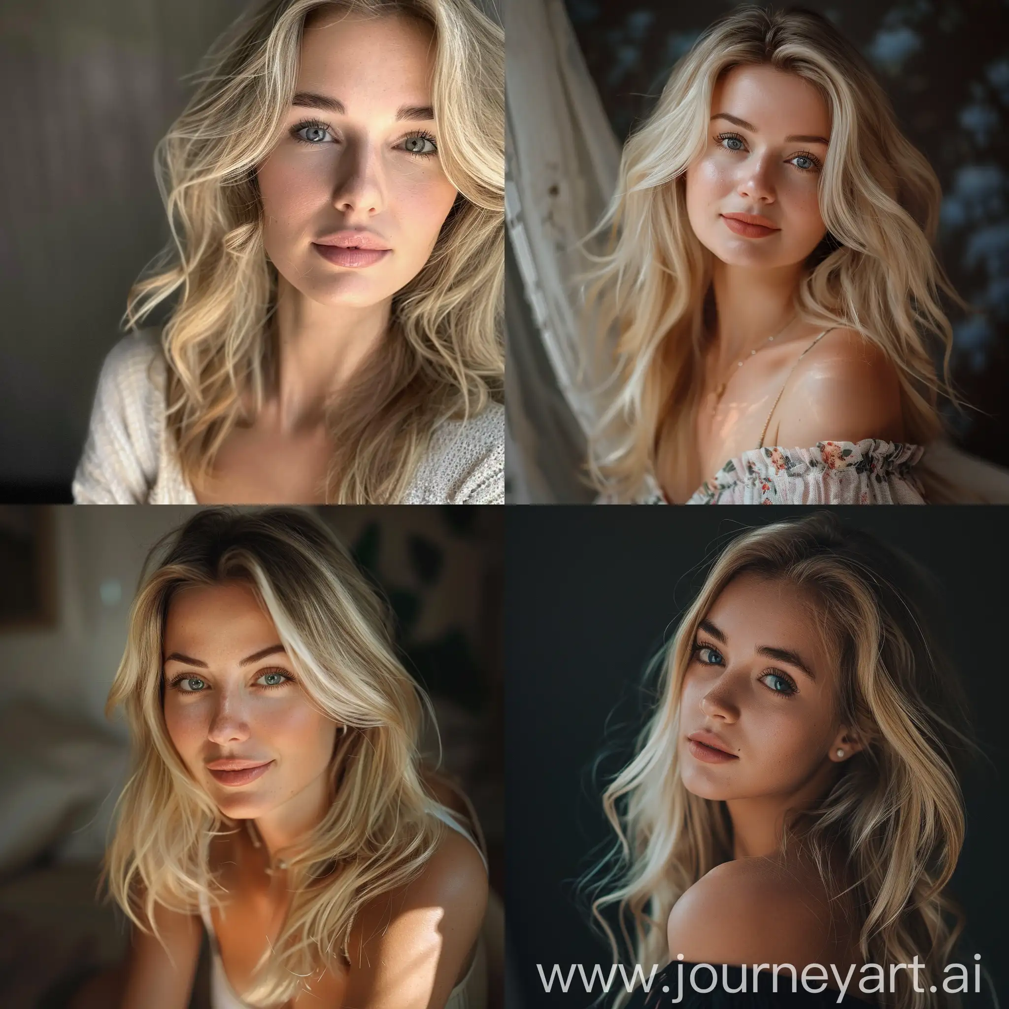 a beautiful blonde woman, cute, 4k, realistic