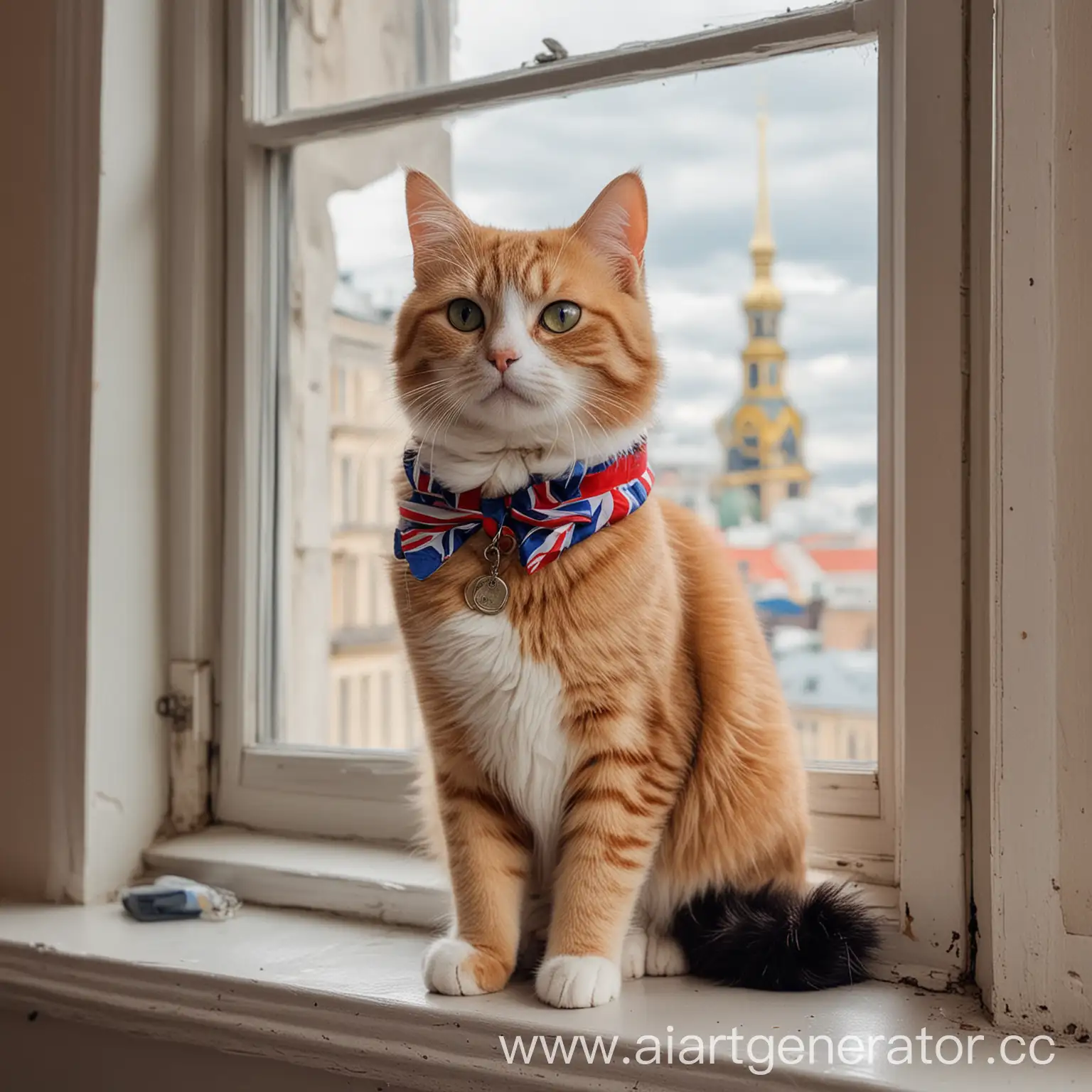 British-Flag-Collar-Cat-on-Saint-Petersburg-Windowsill