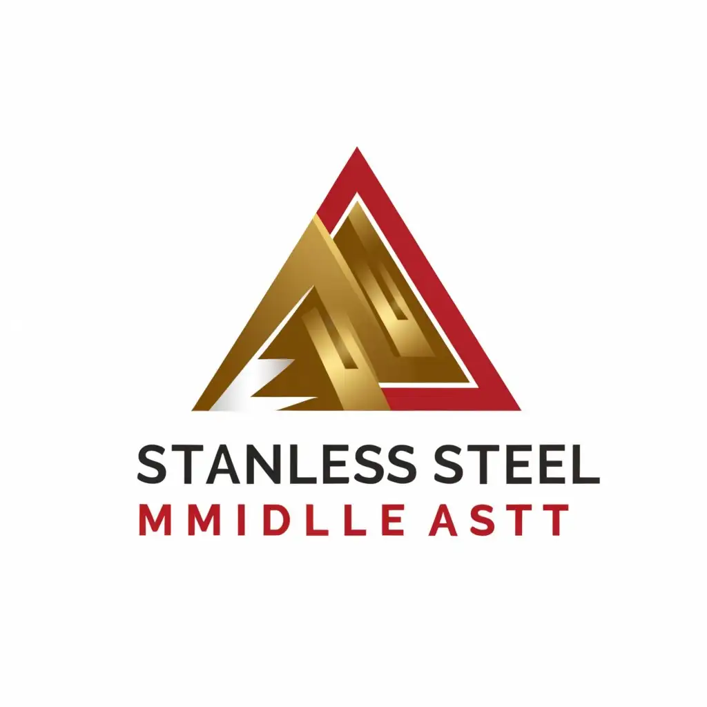 a logo design,with the text "Stainless Steel Middle East", main symbol:Gold and red color Pyramid For a company selling metals,Moderate,be used in Technology industry,clear background
