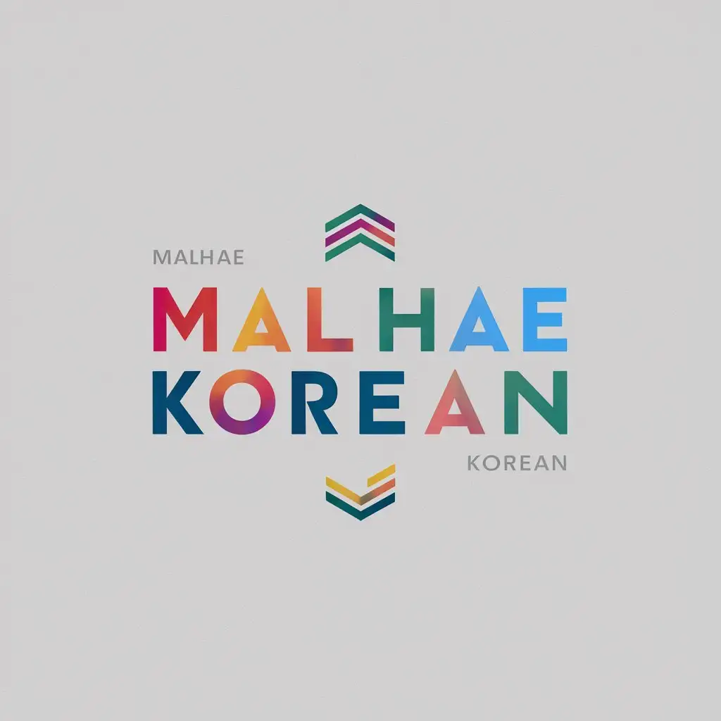 a logo design,with the text 'Malhae Korean', main symbol:small abstract logo, focus on text, make text colorful with only few main colors, make second work smaller less important,Minimalistic,clear background
