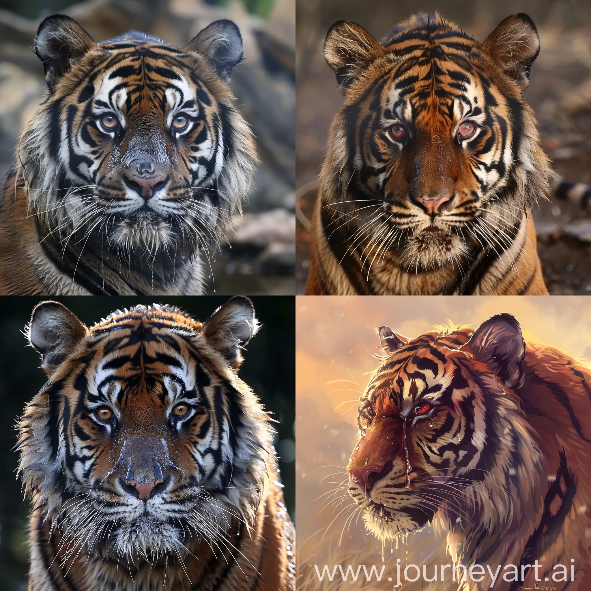 Royal Bengal tiger crying, crying eyes, sad, Royal Bengal tiger, emotional, red eyes, running nose, puffy eyes, Tears