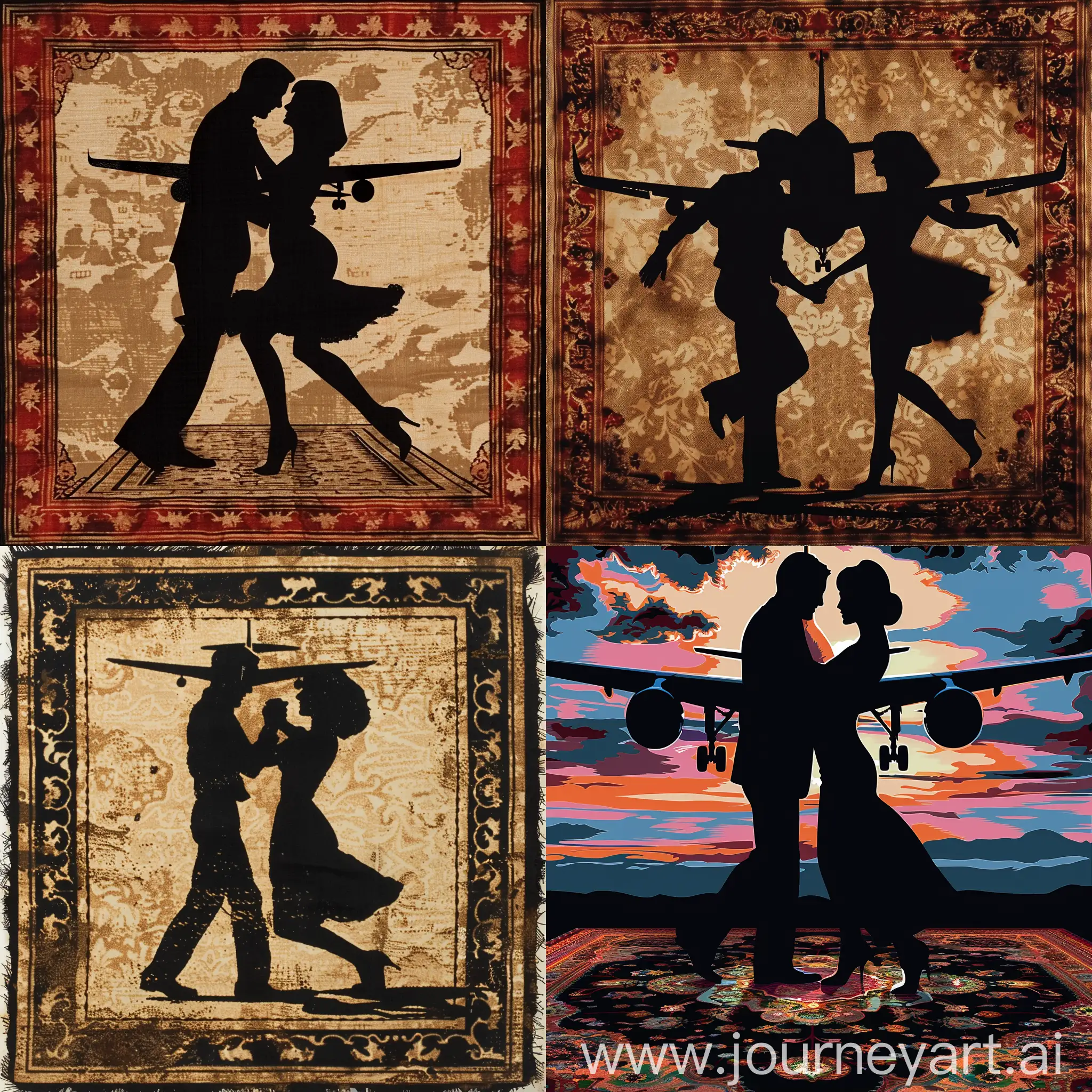 Silhouette-of-Man-and-Woman-Dancing-on-a-CarpetAirplane