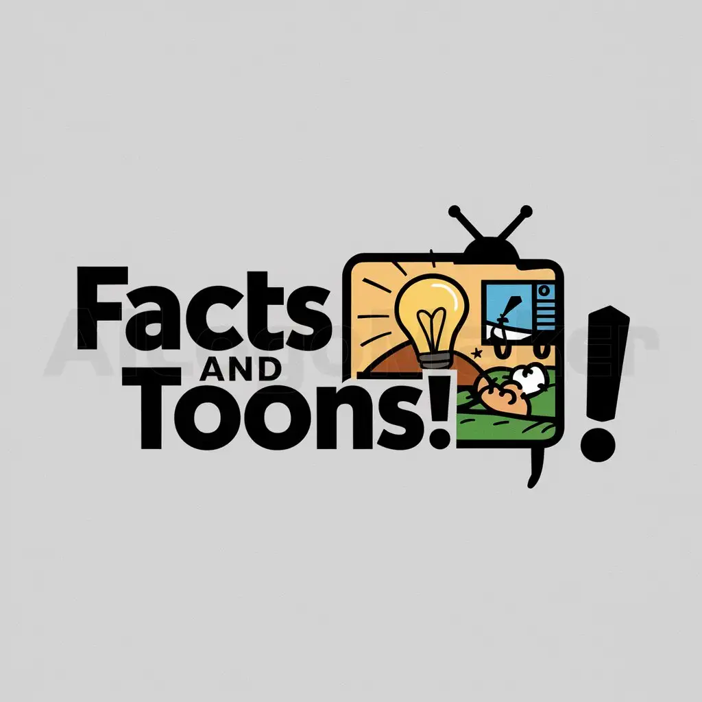 a logo design,with the text "Facts And Toons!", main symbol:Cartoon Style scene,Moderate,be used in Entertainment industry,clear background