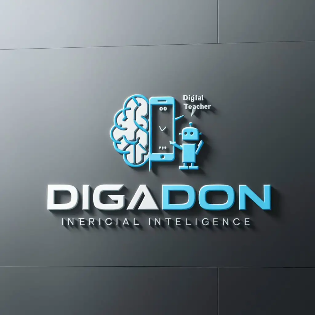 a logo design,with the text "Digadon", main symbol:digital literacy and artificial intelligence usage easily taught by smartphone digital teacher,Moderate,be used in Internet industry,clear background