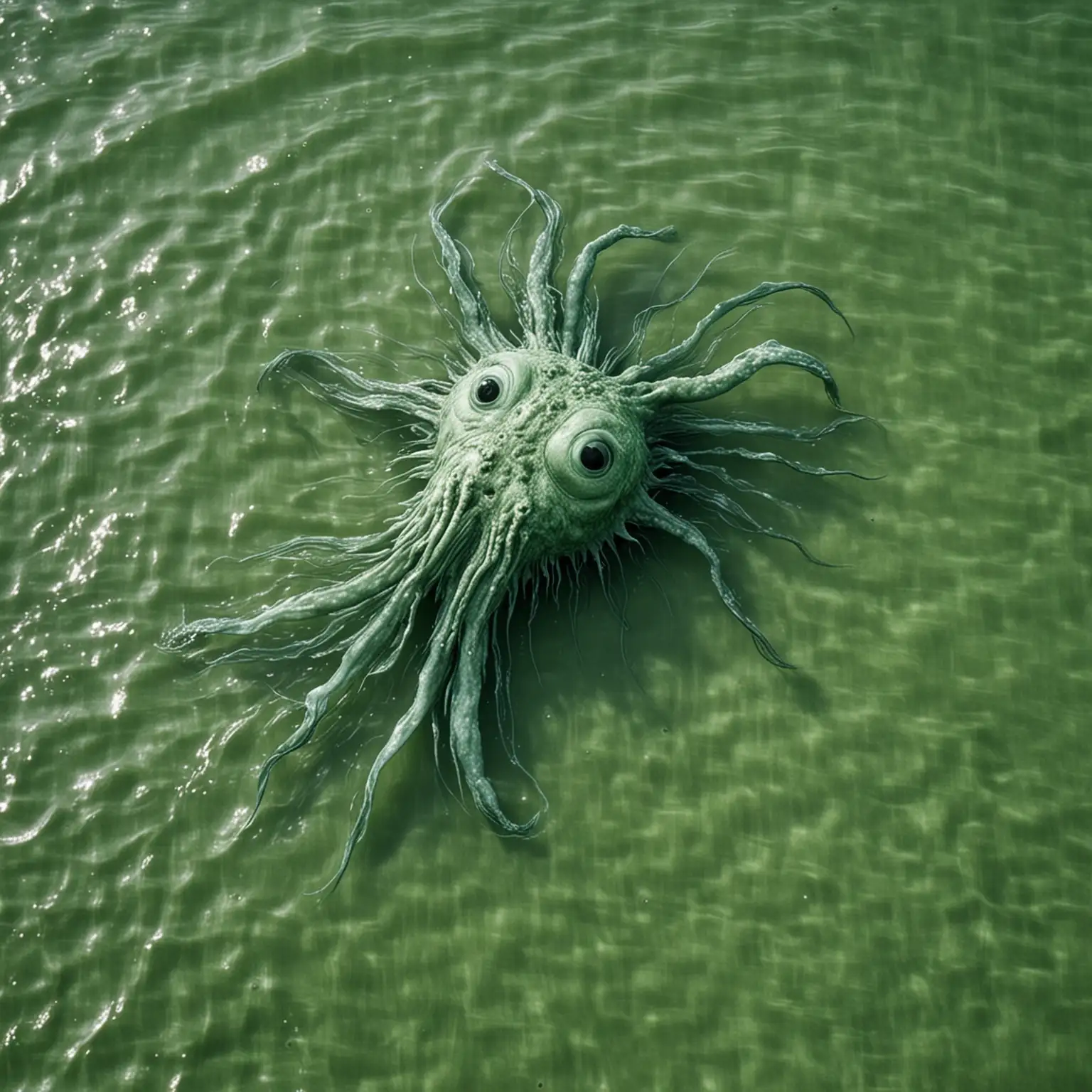 Mysterious Green Sea Creature Swimming in Enigmatic Waters