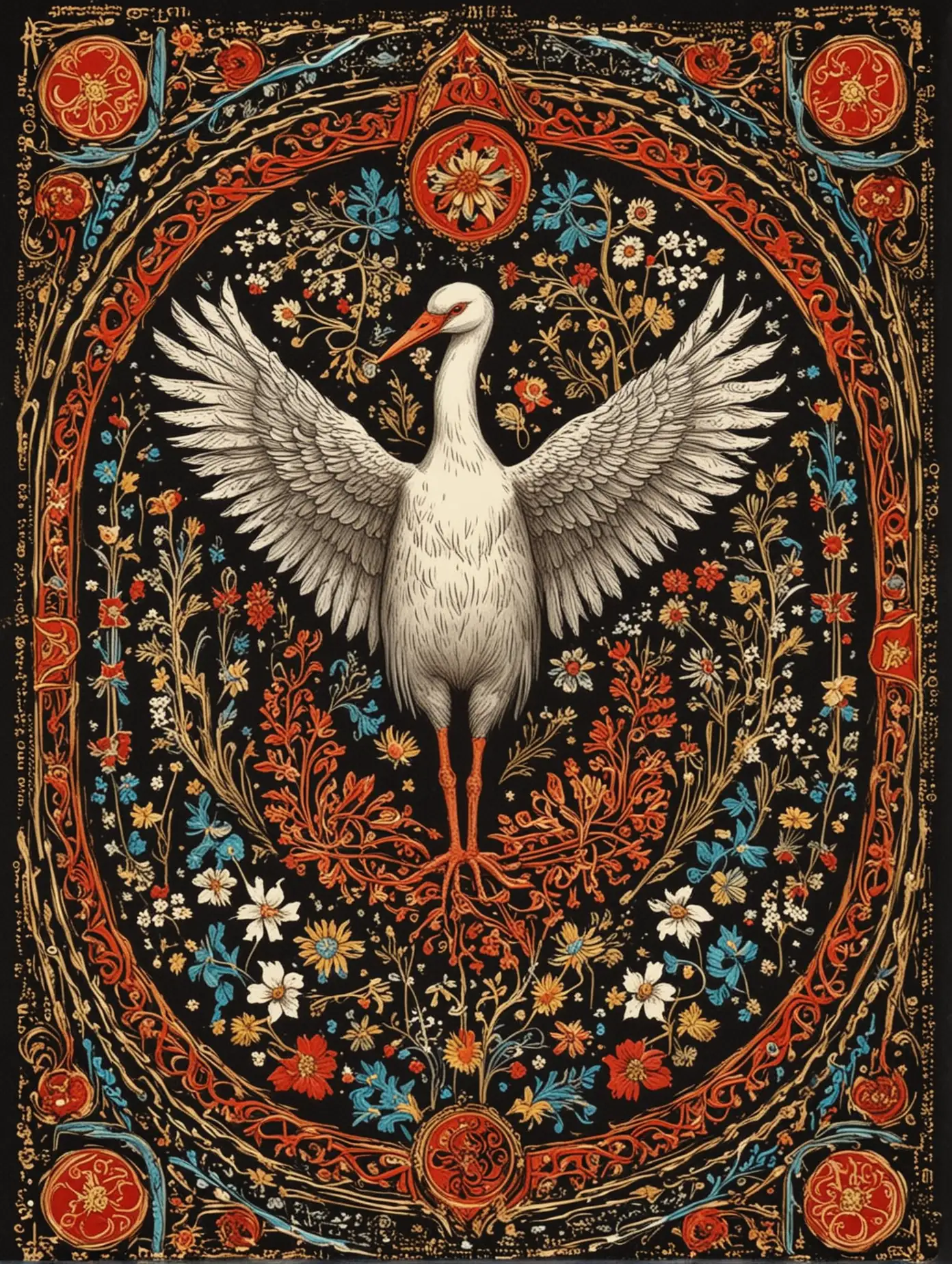Slavic-Style-Artwork-Birth-Theme-with-Symmetrical-Ornament-and-Stork