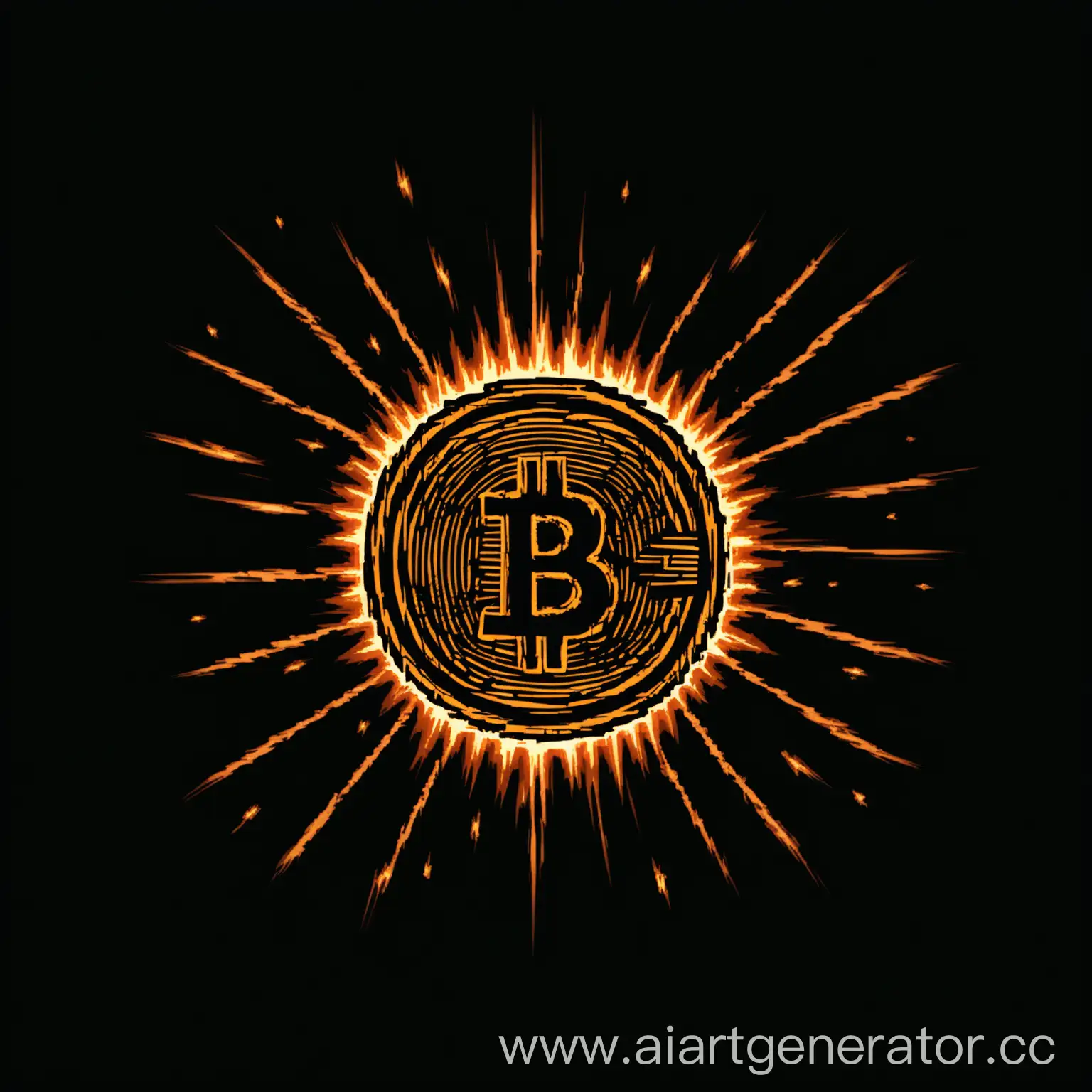 bitcoin on a completely black background, with a black bitcoin drawn with an outline, which will be in a very black BLAZE that should be straight burning as if bitocoin is burning like some kind of log, bitcoin should be black, it should be drawn along the lines
