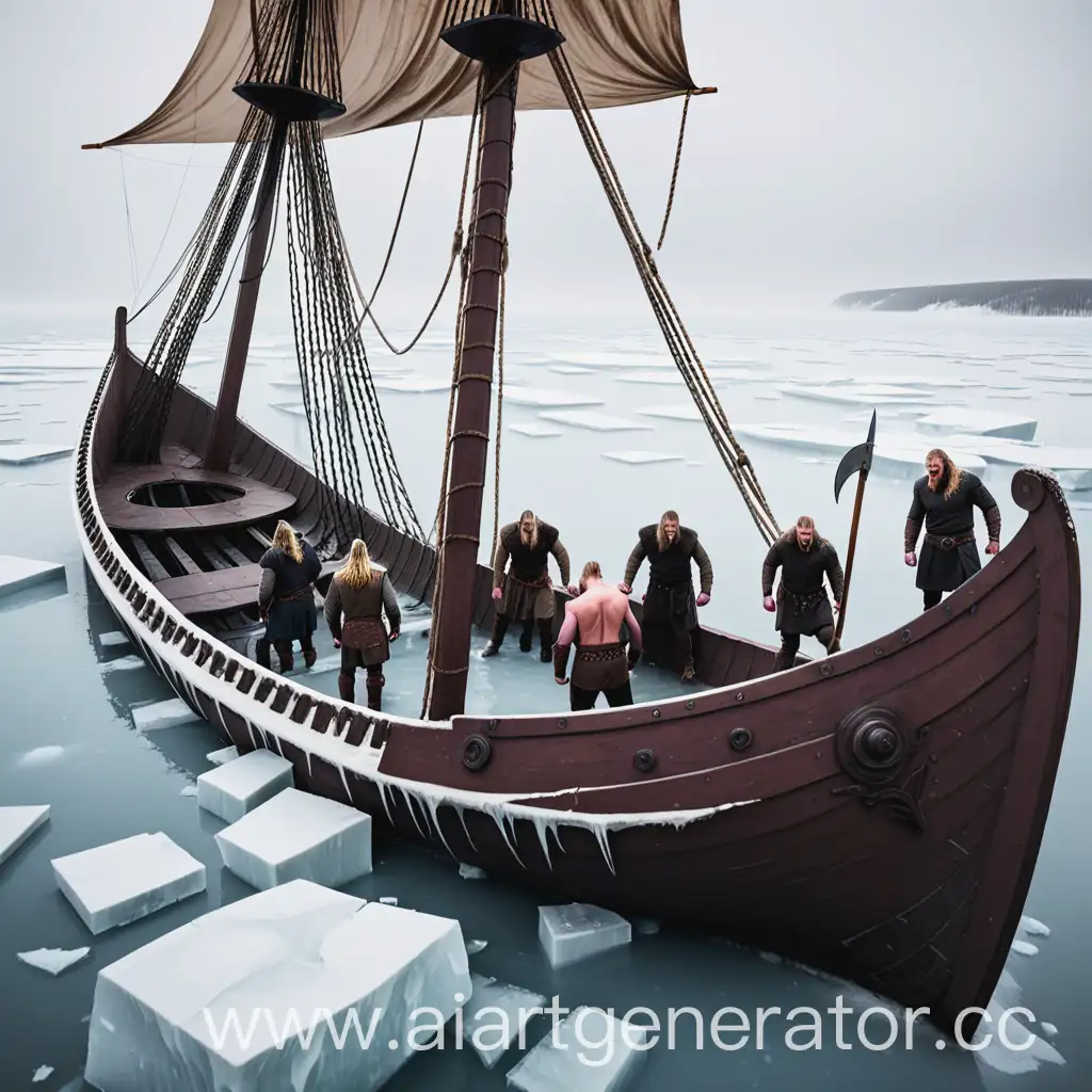 Викинги на свое корабле застряли во льдах