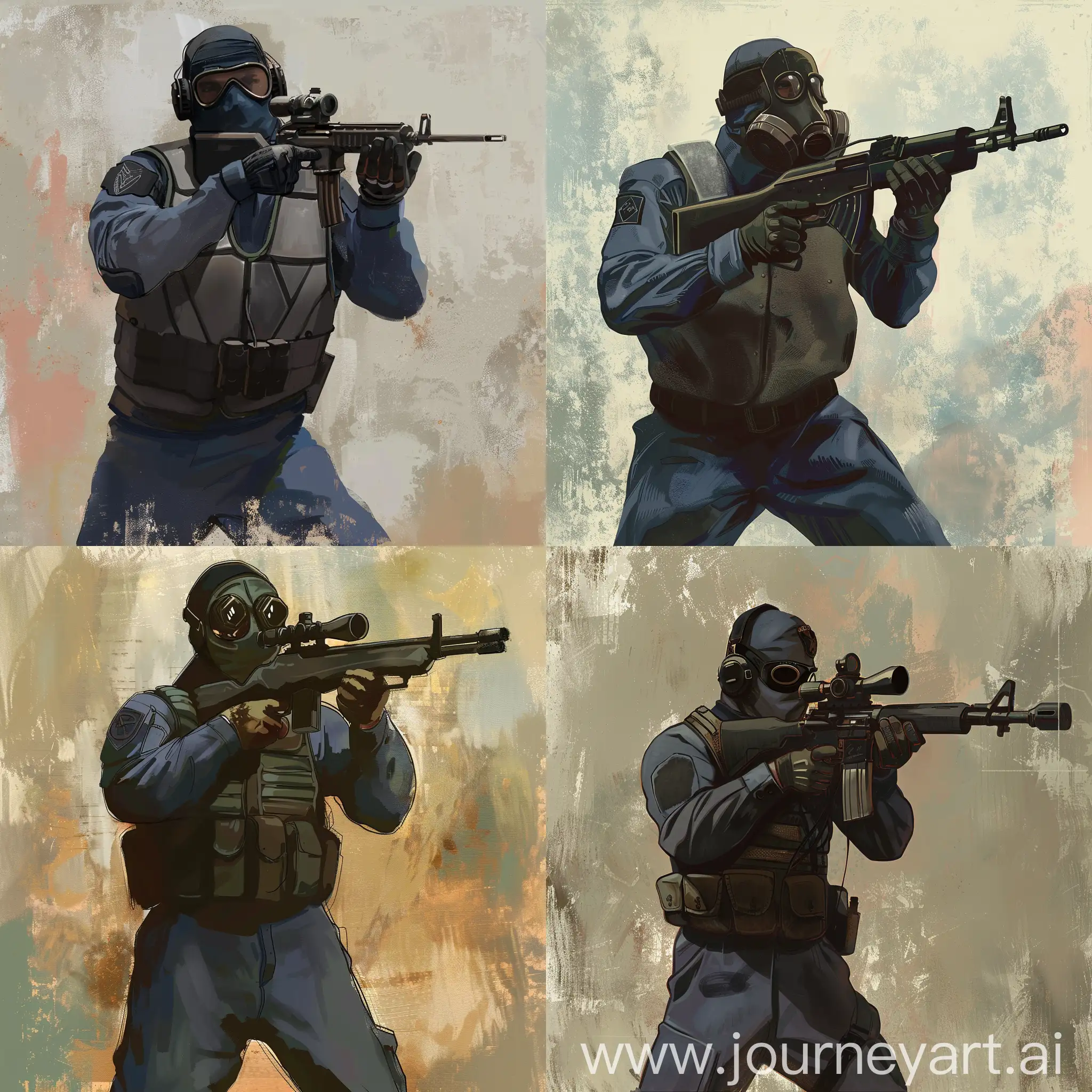 Concept art concept art, an American soldier of the Vietnam War in a bulletproof vest of that time, with a sniper rifle in his hands, a balaclava on his face, a gas mask on top of the balaclava of that time.