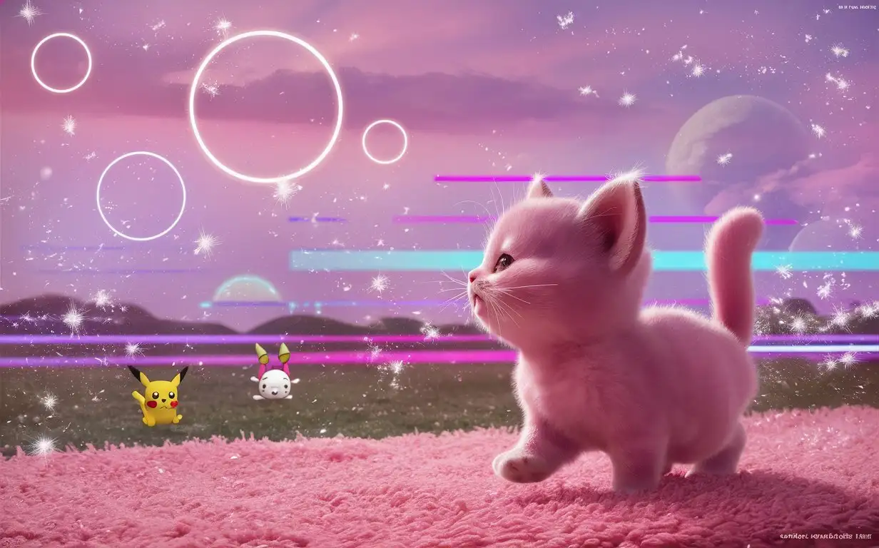 Cute-3D-Pink-Kitten-Walking-on-Pink-Carpet-with-Sailor-Moon-Moon-Stick-in-Pink-Sky
