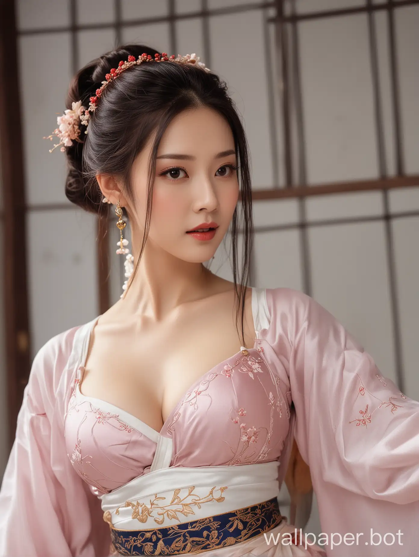 china hanfu model actress generate , wearing bra close shot
