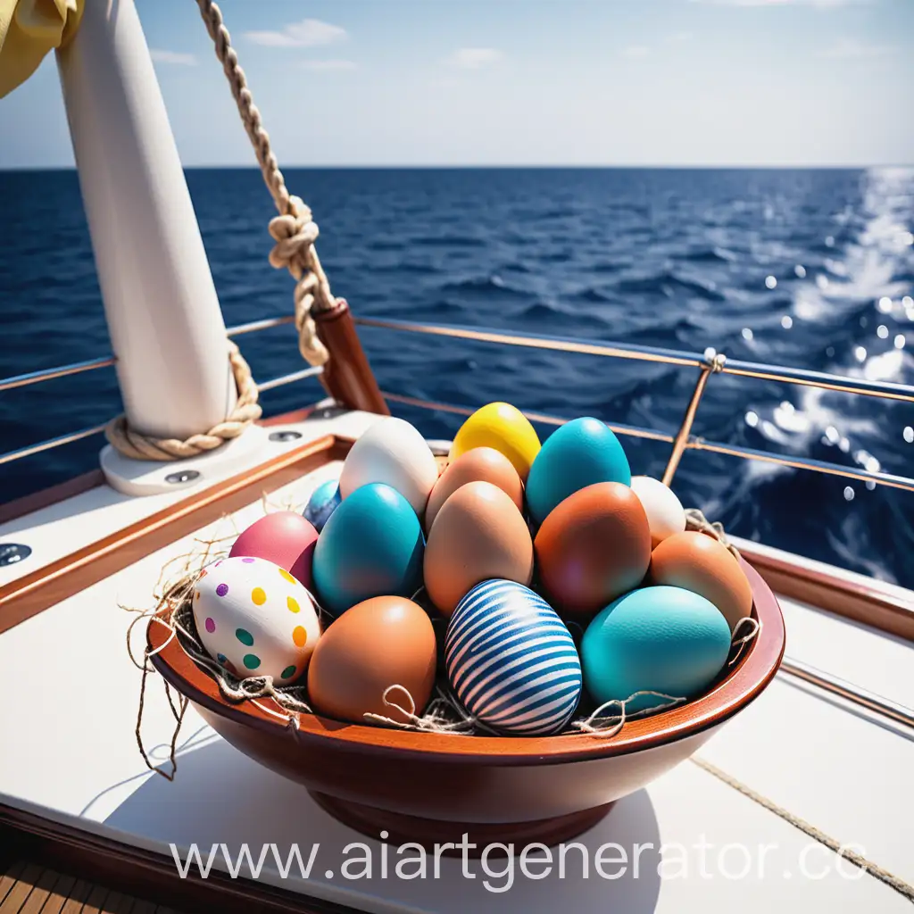 Luxurious-Easter-Celebration-with-Decorated-Eggs-on-a-Yacht-at-Sea