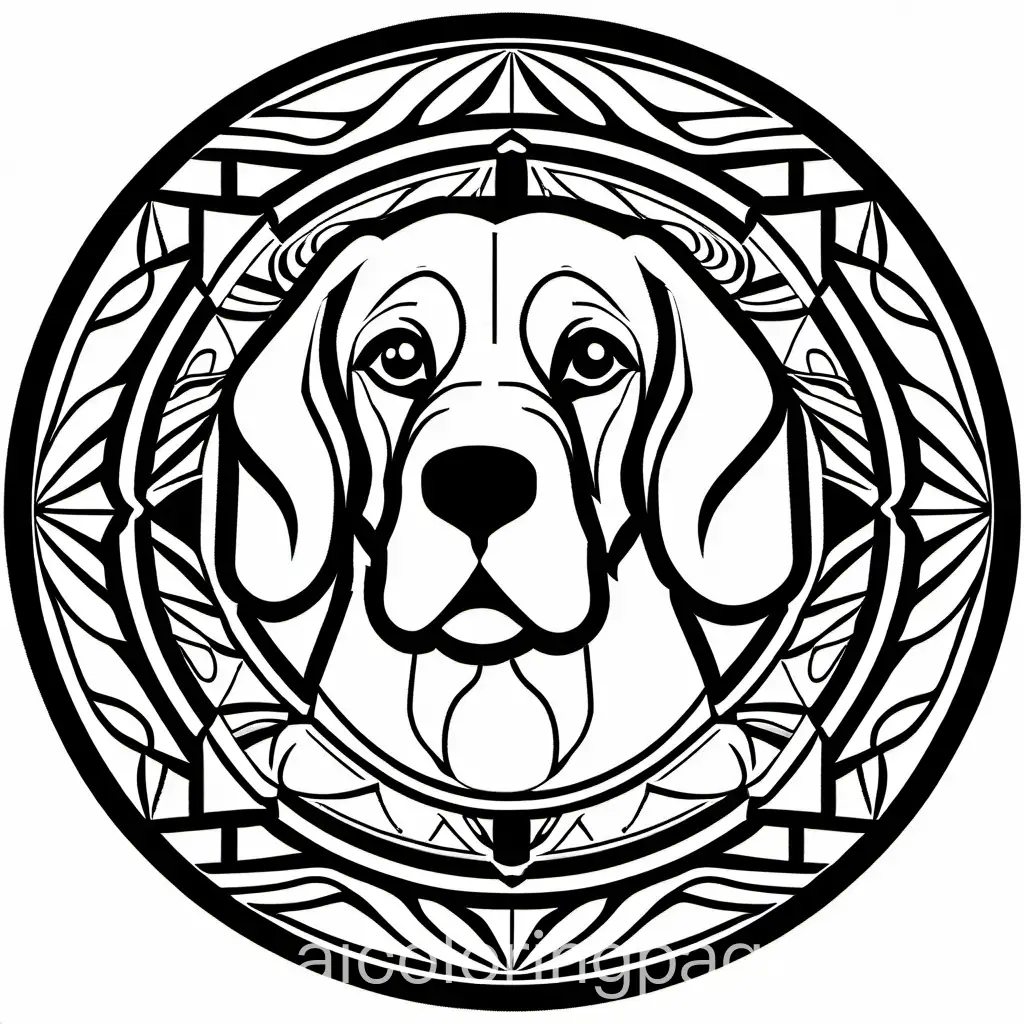St Bernard dog  mandala coloring page, Coloring Page, black and white, line art, white background, Simplicity, Ample White Space. The background of the coloring page is plain white to make it easy for young children to color within the lines. The outlines of all the subjects are easy to distinguish, making it simple for kids to color without too much difficulty