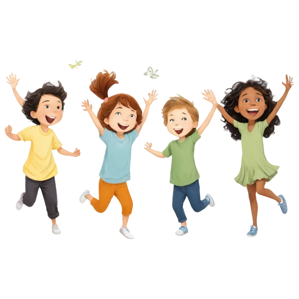 Vibrant-PNG-Cartoon-Five-Children-Enjoying-Playful-Moments-Together