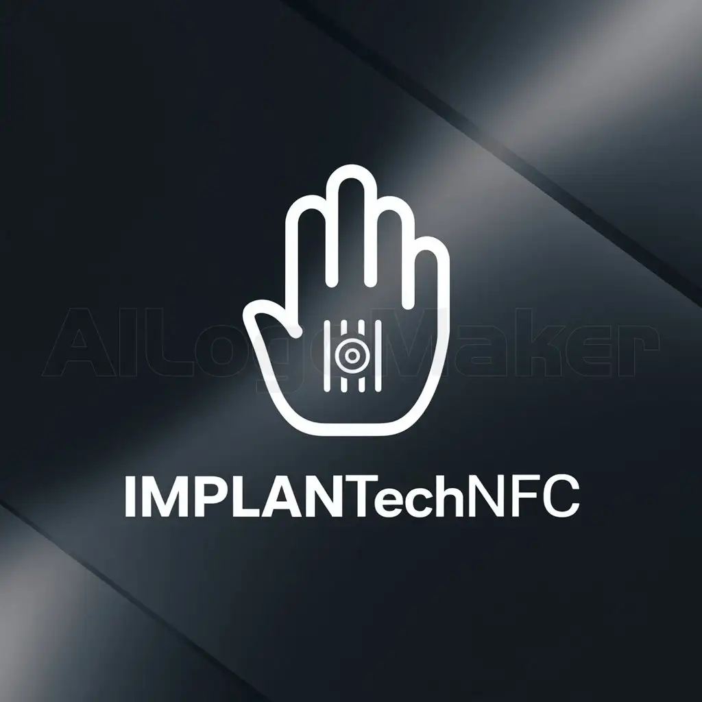 a logo design,with the text "ImplantTechNfc", main symbol:hand mit nfc chip implantiert,Moderate,be used in Technology industry,clear background