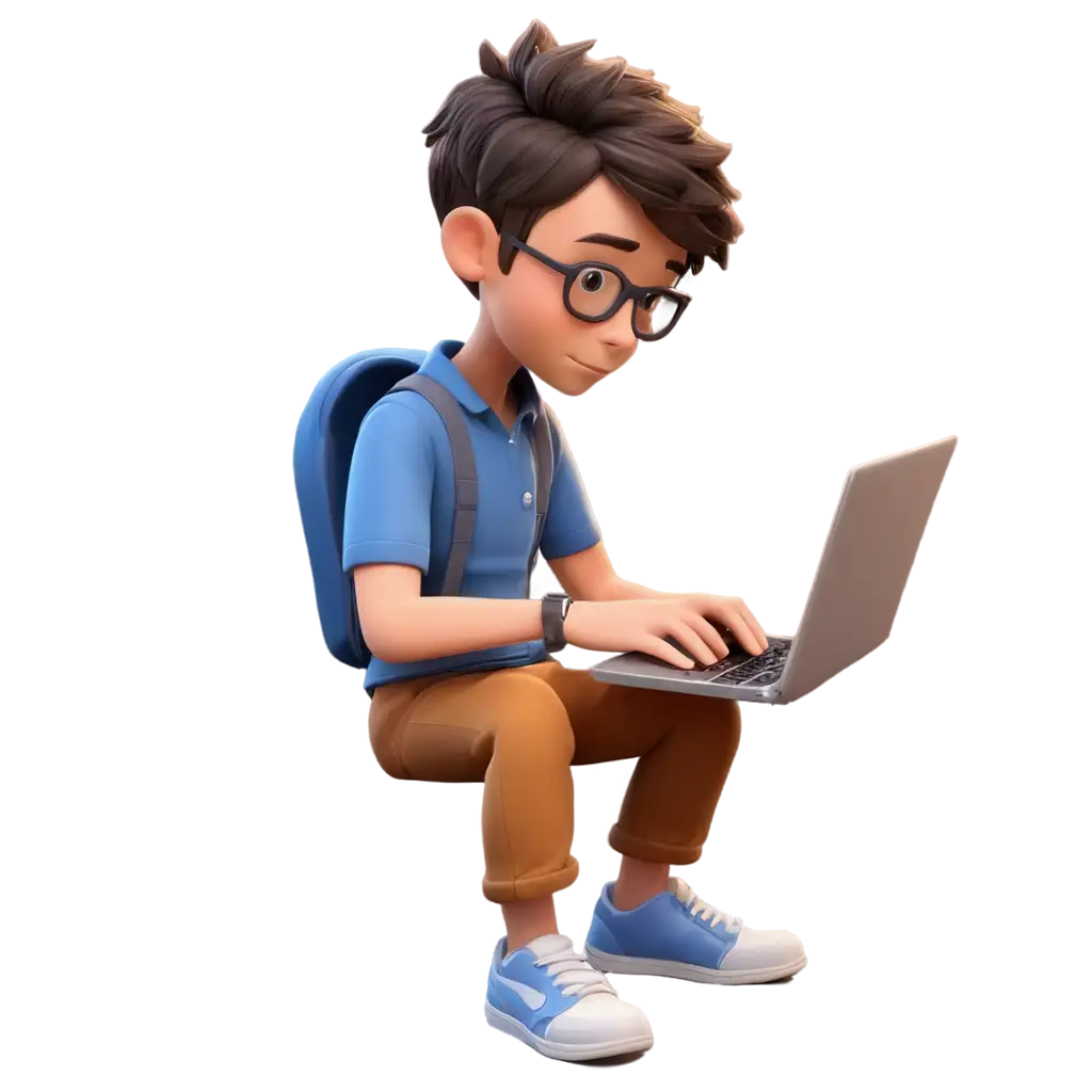 a boy with laptop in 3D