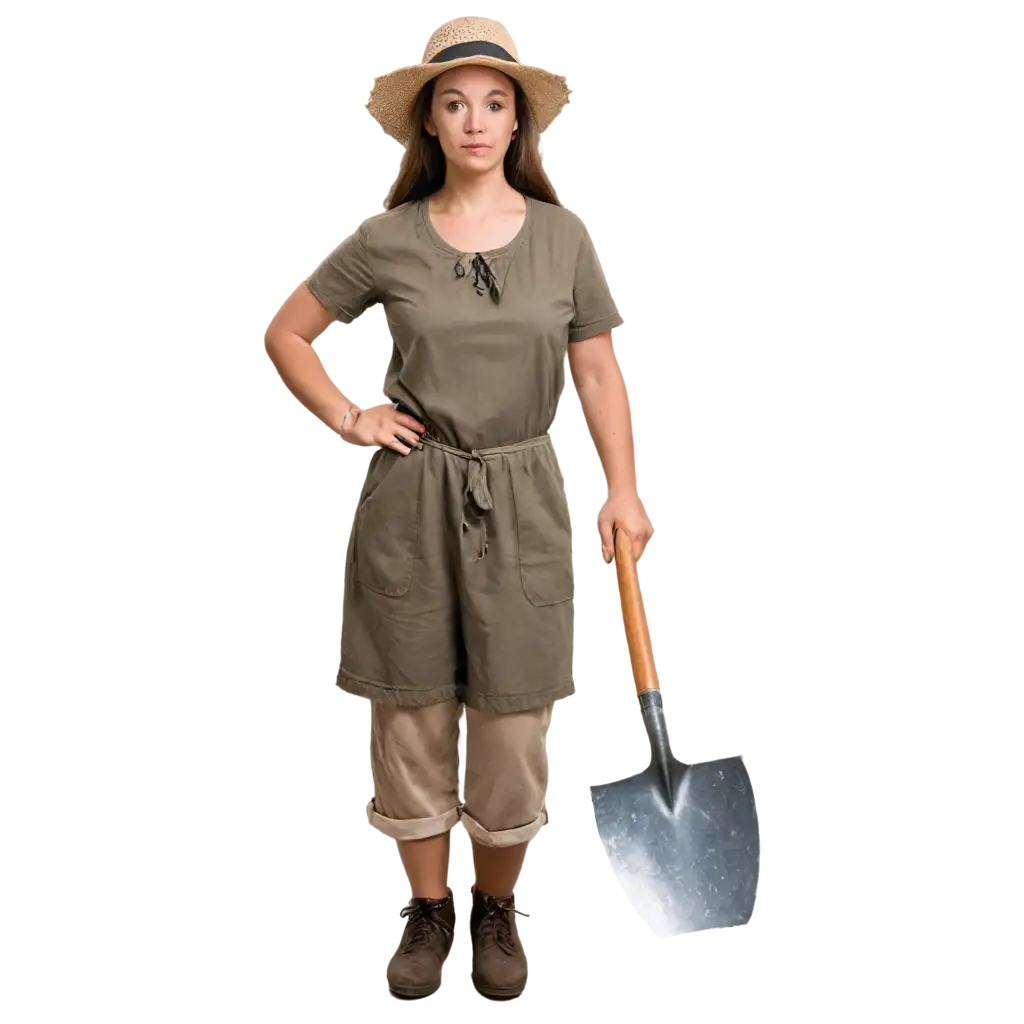 Stylish-Woman-in-Garden-Attire-with-Shovel-HighQuality-PNG-Image