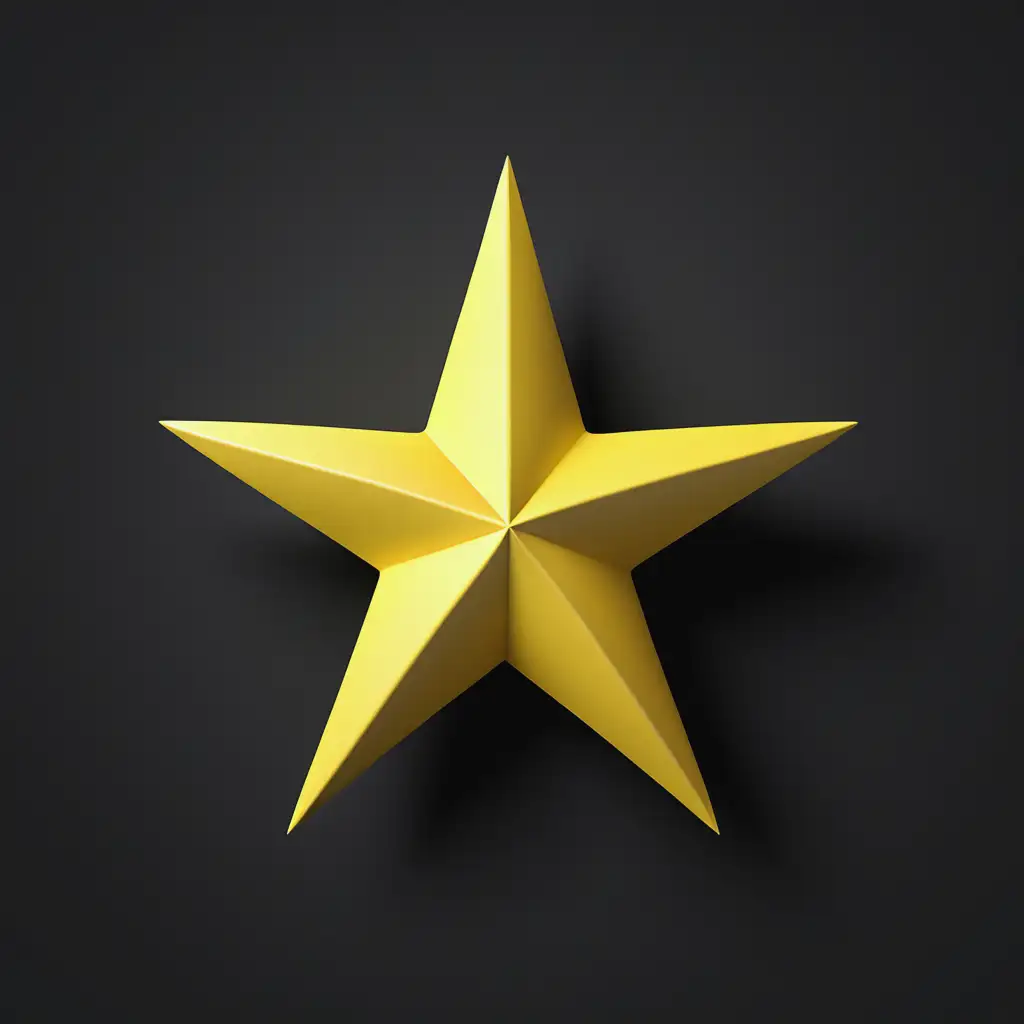 A 3d yellow star, front view, black background, high quality rendering