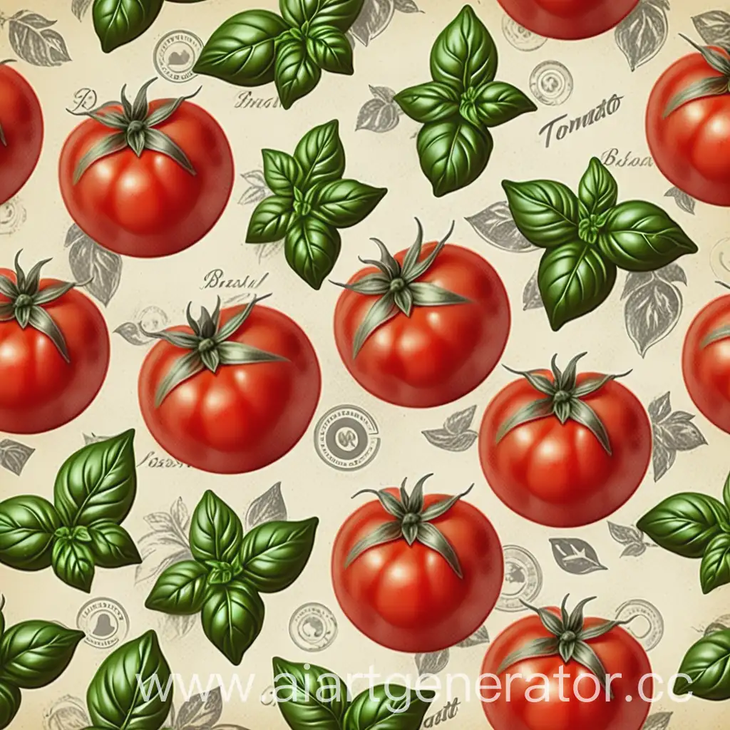 паттерн томат и базилик в винтажном стиле
