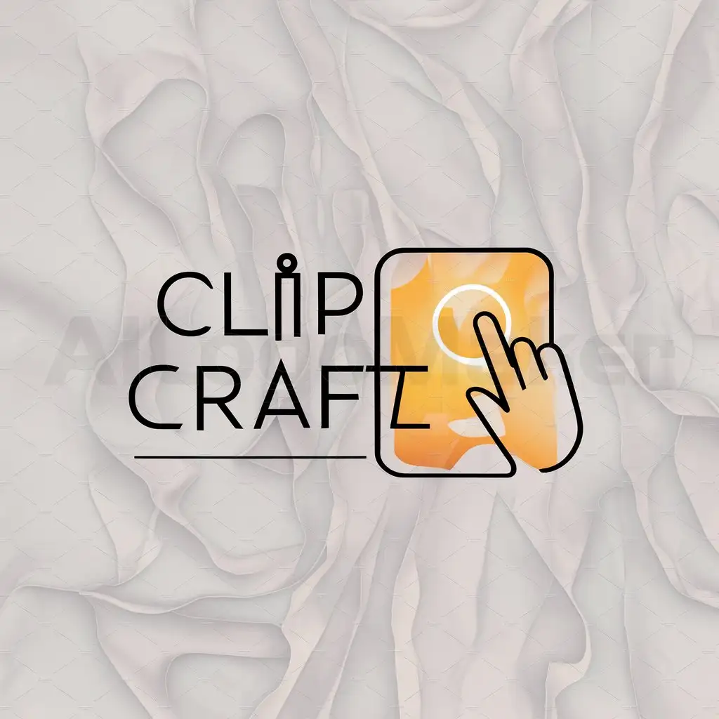 a logo design,with the text " CLIP CRAFTZ

(There are no discernible words or phrases in the input that are not in English. Therefore, repeating the input verbatim would be appropriate.)", main symbol:A Man touching a screen,complex,clear background