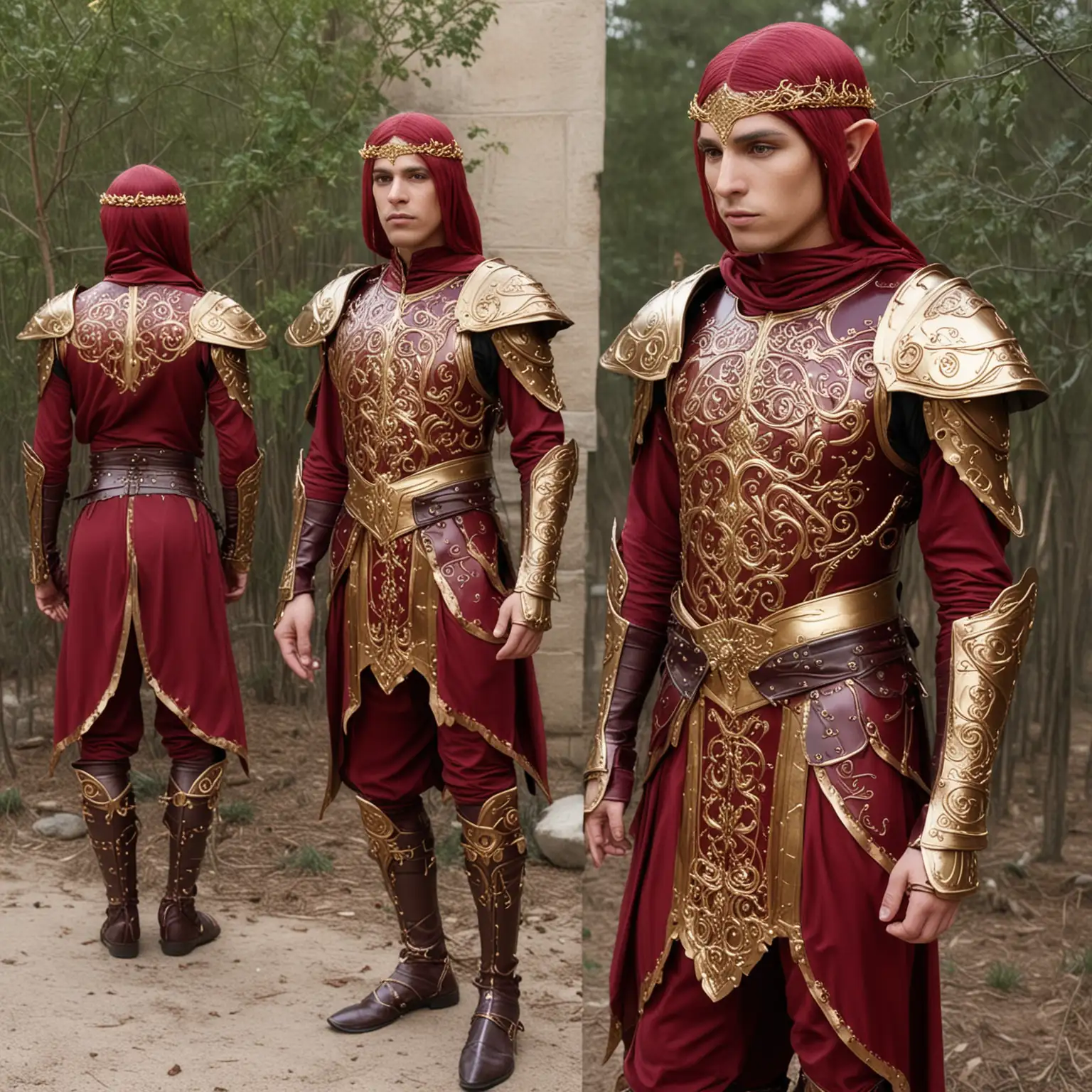 Elegant Wine Red and Gold Arabian Elf Armor