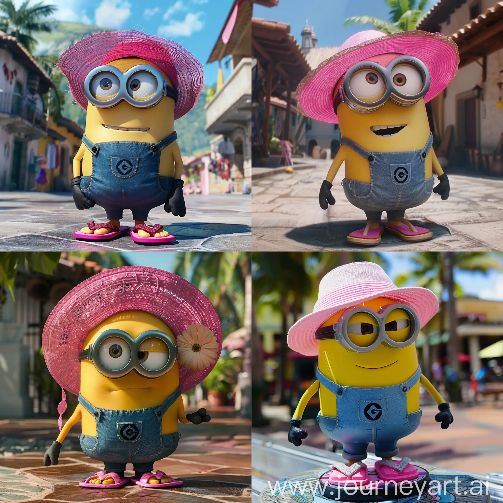 Minion-in-Stylish-FlipFlops-and-Pink-Hat-at-the-Market